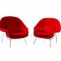 2x Vintage Eero Saarinen Womb Chair Sessel Wolle Stahl Rot 0