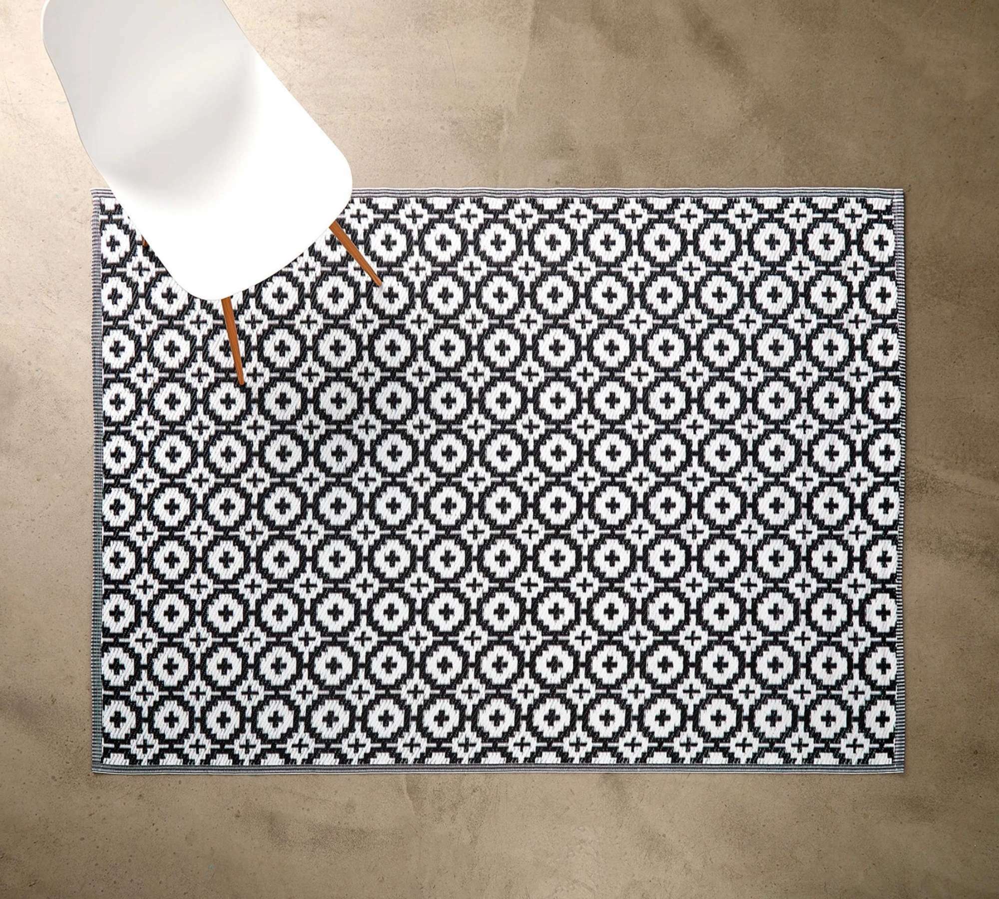 Outdoorteppich Ethno-Muster Schwarz/Weiß 100 x 150 cm 2