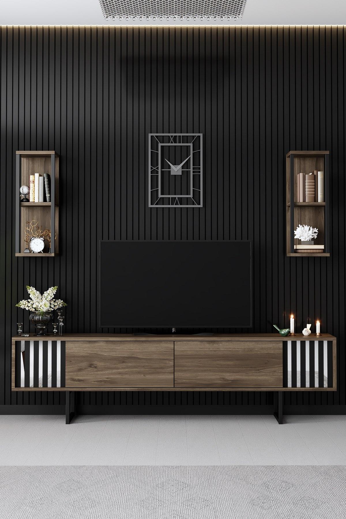 Chrome Line TV cabinet Wood veneer Black 2
