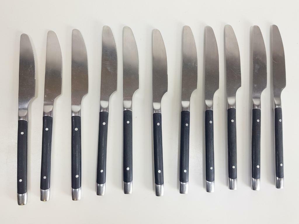 11x Vintage Tafelmesser Edelstahl Schwarz 1960er Jahre 2