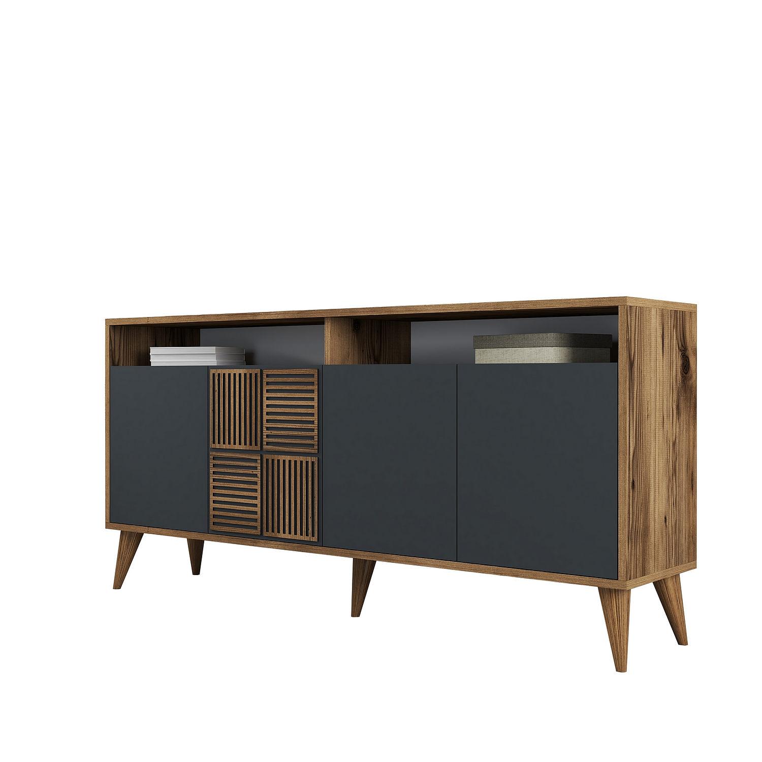 Milan Sideboard Walnut Brown Anthracite 160cm 5