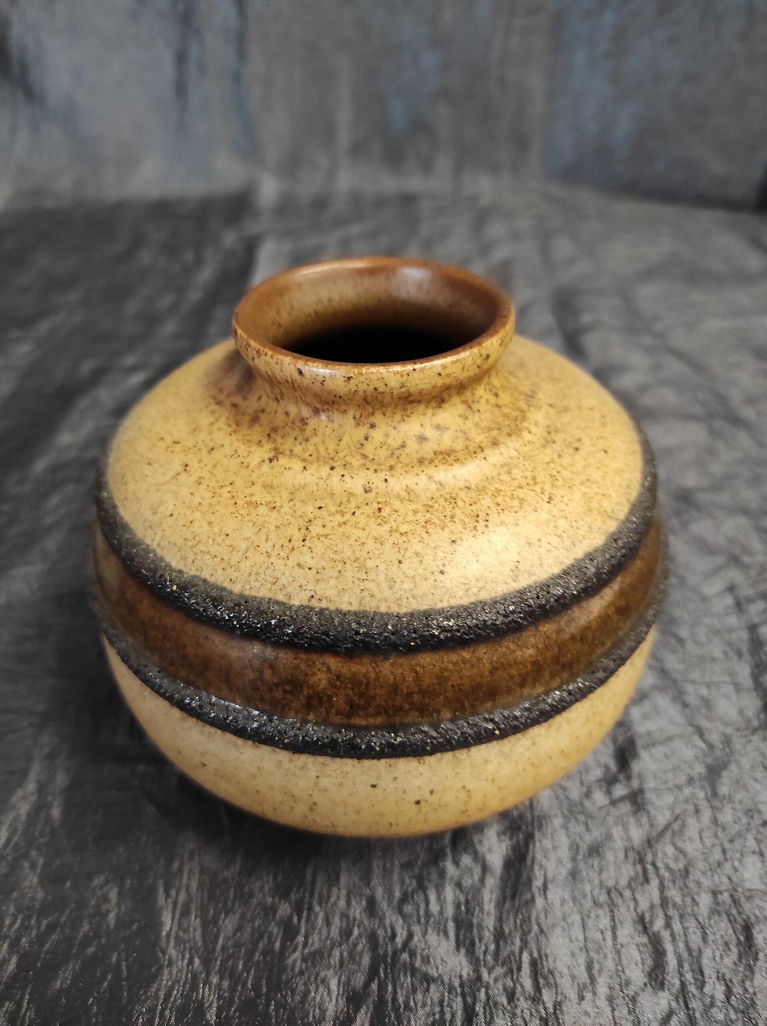 Vintage Keramikvase Braun Beige Blau 2