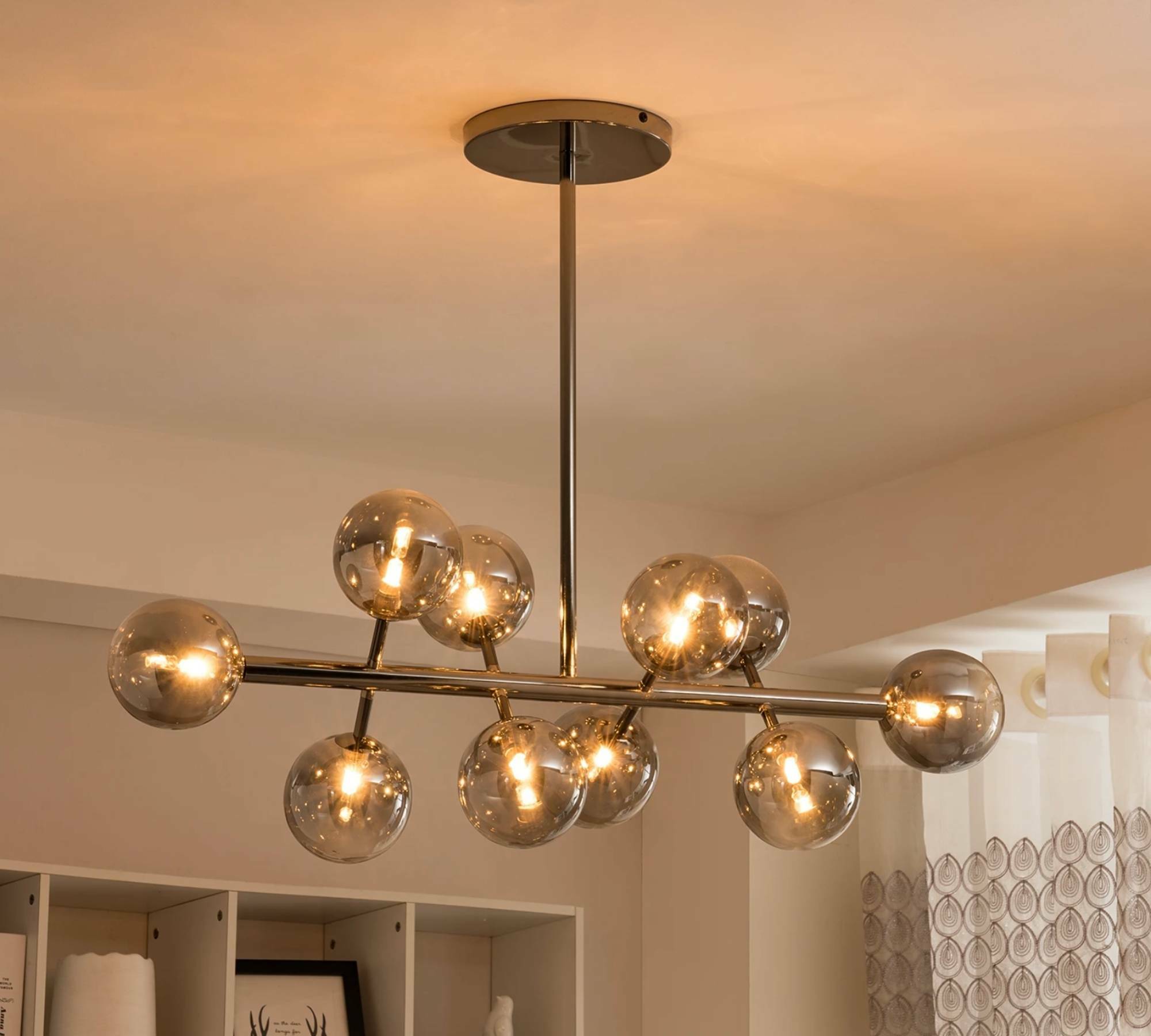 10-Flammige LED-Pendelleuchte Rauchglas 1