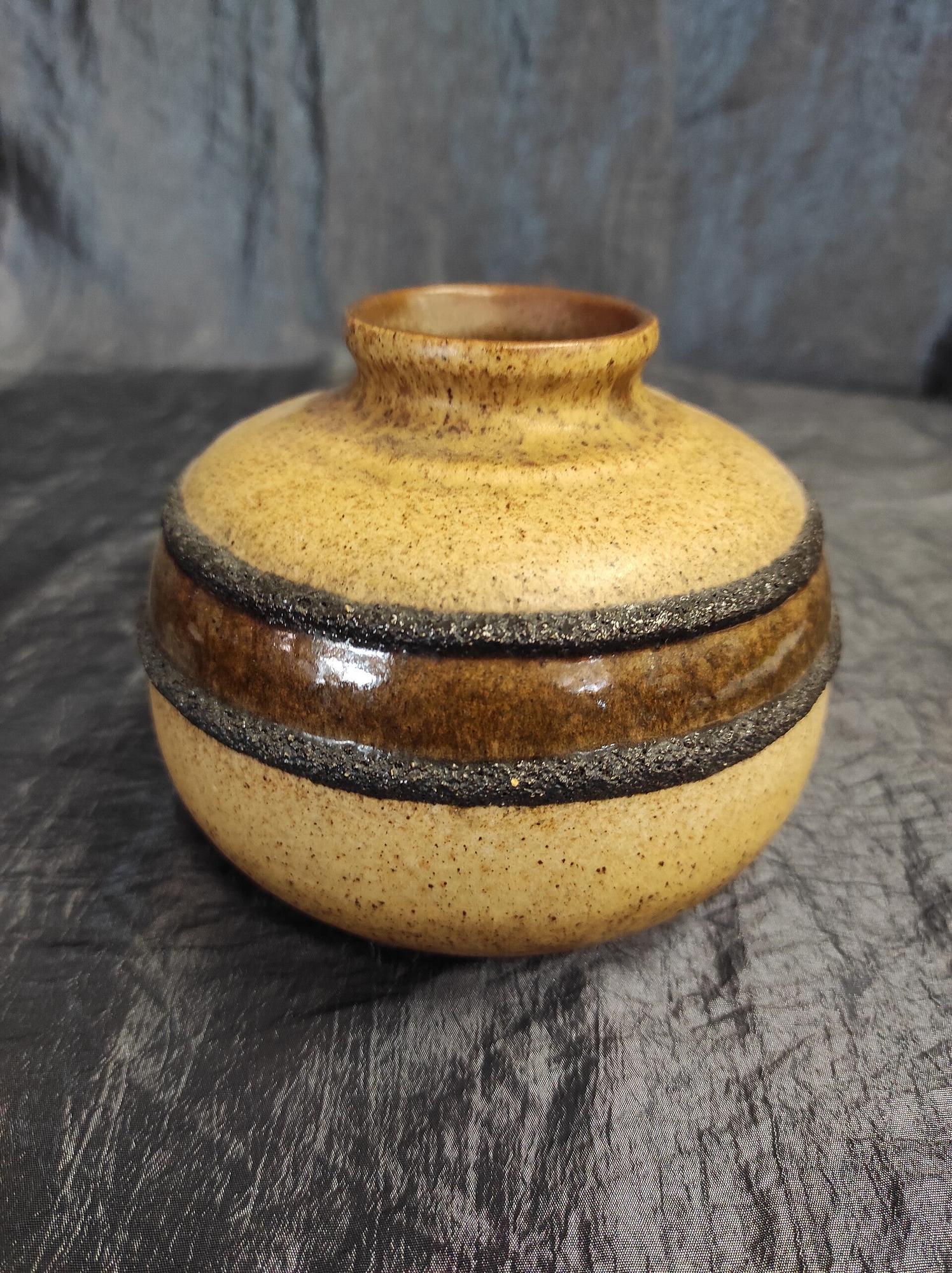 Vintage Keramikvase Braun Beige Blau 1