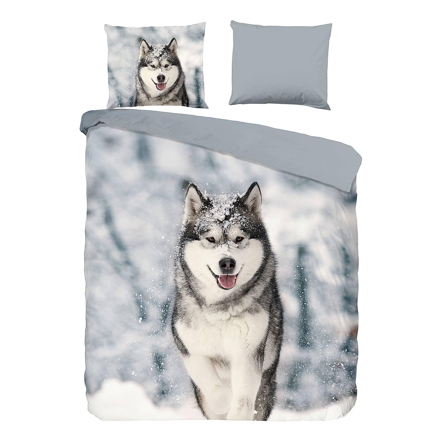 Husky Bettwäsche Baumwolle Grau 140x200/220cm Kissen 70x60cm 1