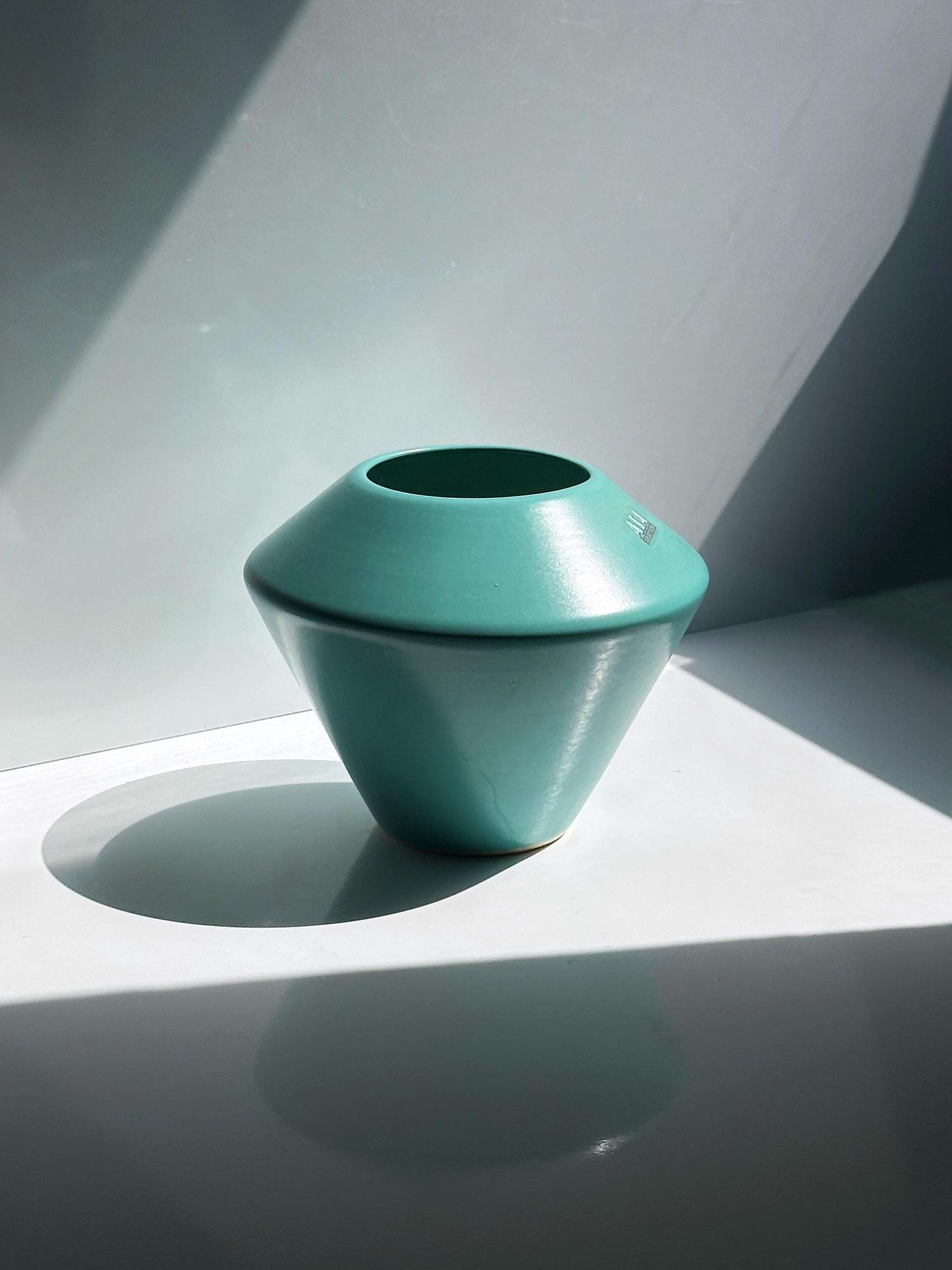 Vintage Vase Keramik Türkis 1990er Jahre 2