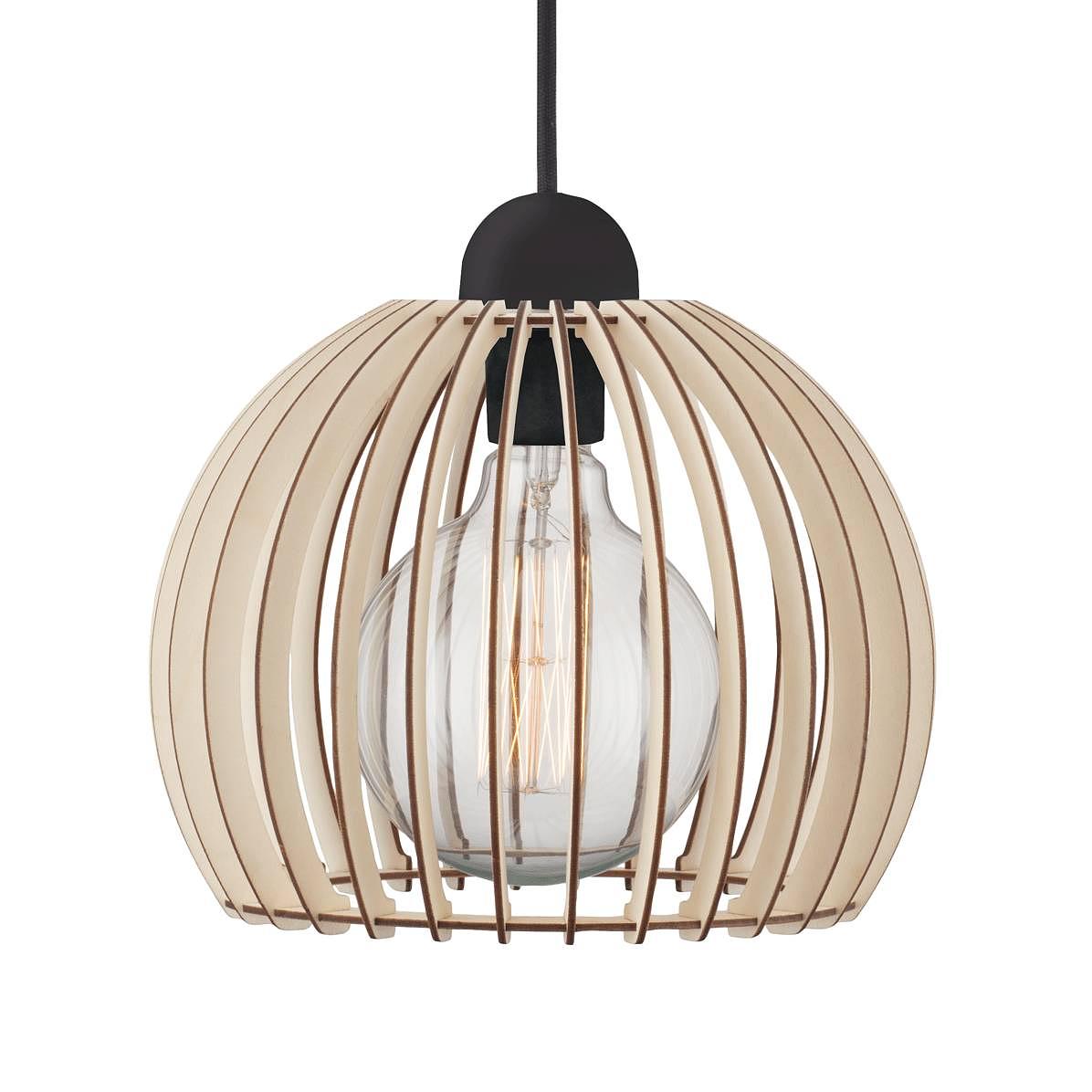 Chino Pendelleuchte Massivholz Metall 1-Flammig Natur Ø 25cm 0