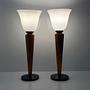 2x Vintage Art Deco Tischlampe Milchglas Holz 1980er Jahre 1