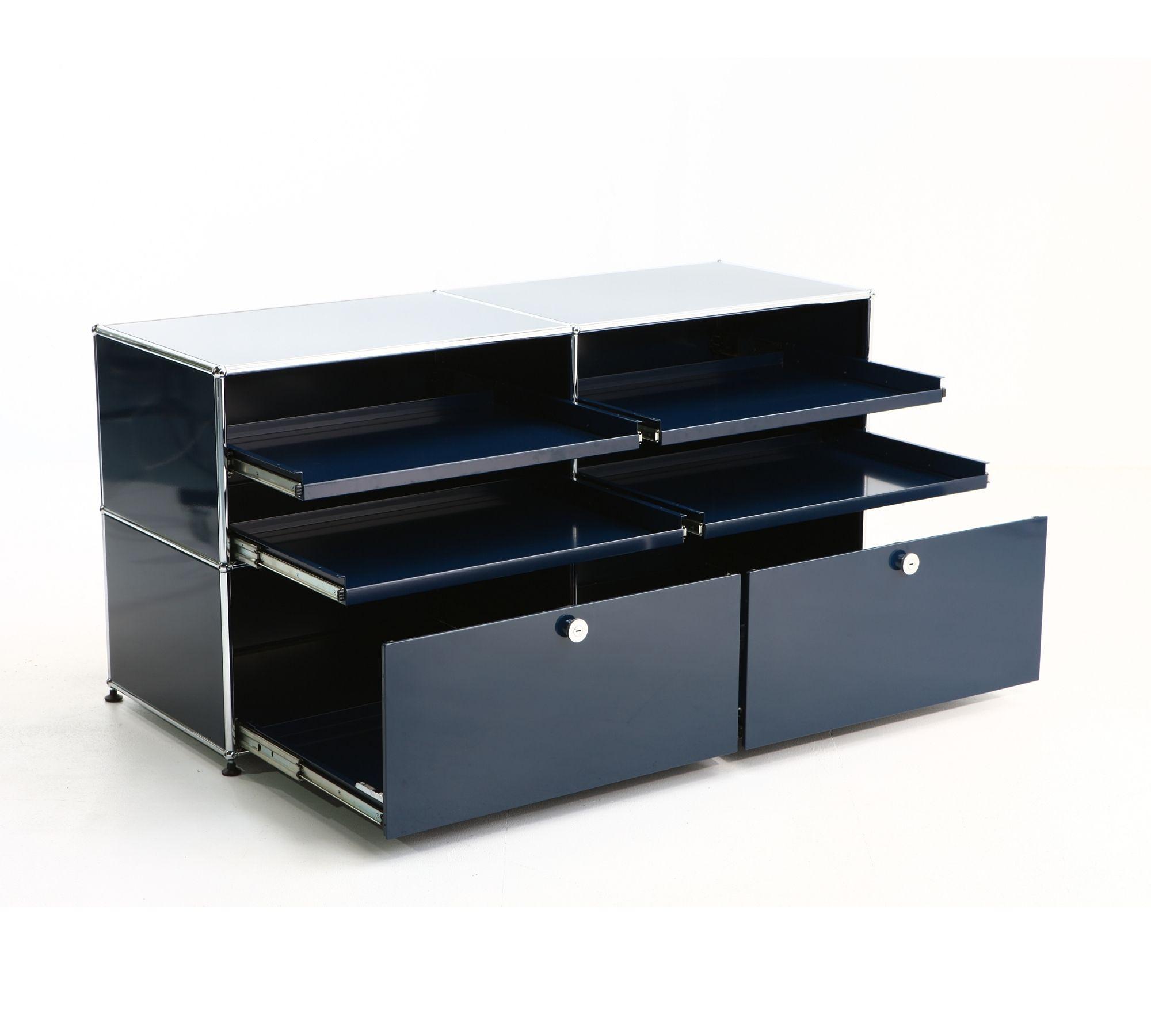 Sideboard Mit 4 Fächern & 2 Schiebeschubladen Stahlblau 1
