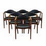 6x Chair Teak Wood Leather Black 1970s 0