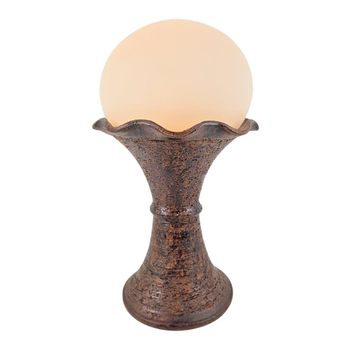 Vintage Tischleuchte Keramik Glas Braun 0