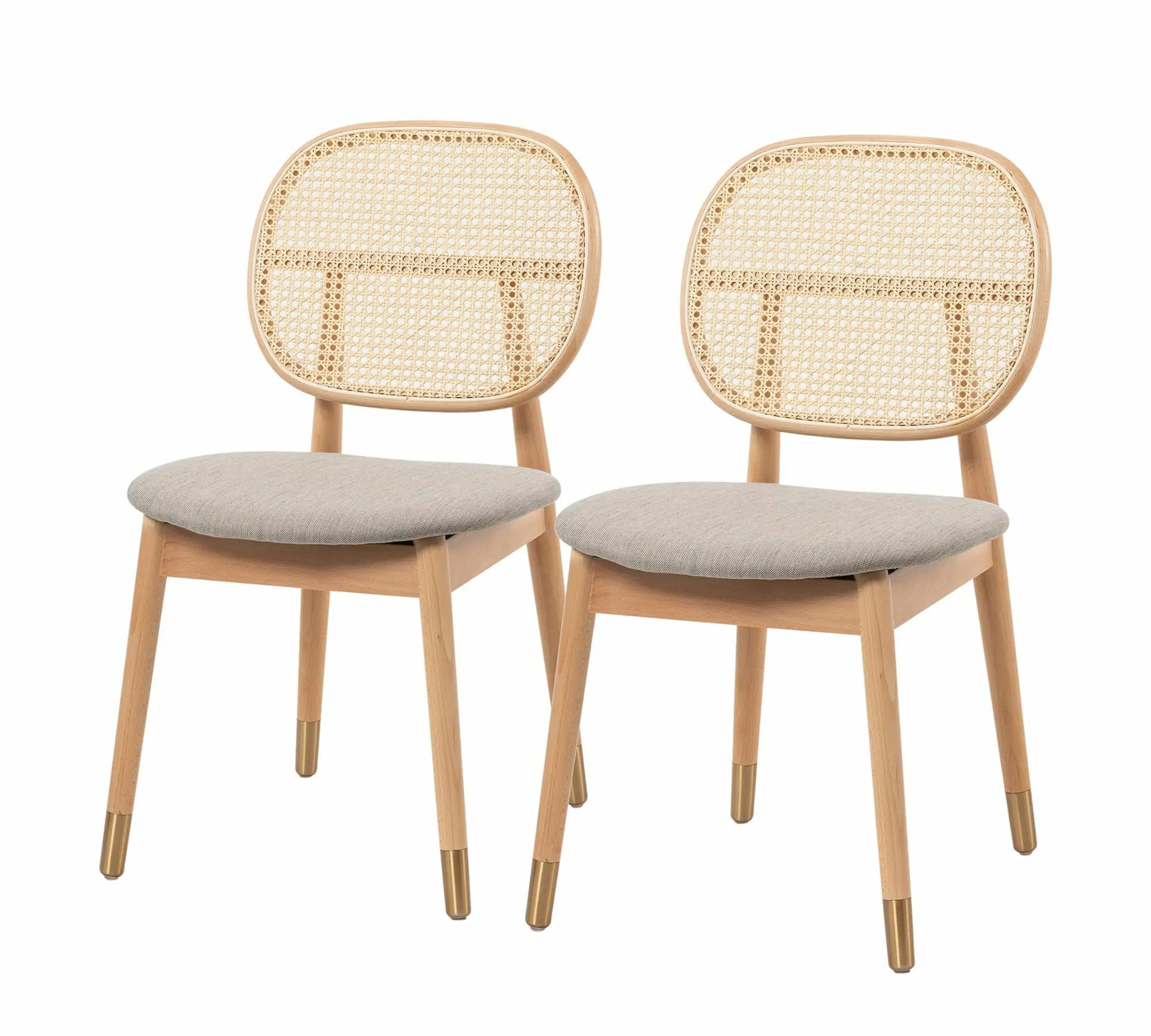 2x Esszimmerstuhl Buchenholz Rattan Webstoff Cappuccino 1