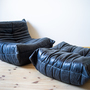 Togo Armchair and Ottoman Set Pull-Up Leather Black 0