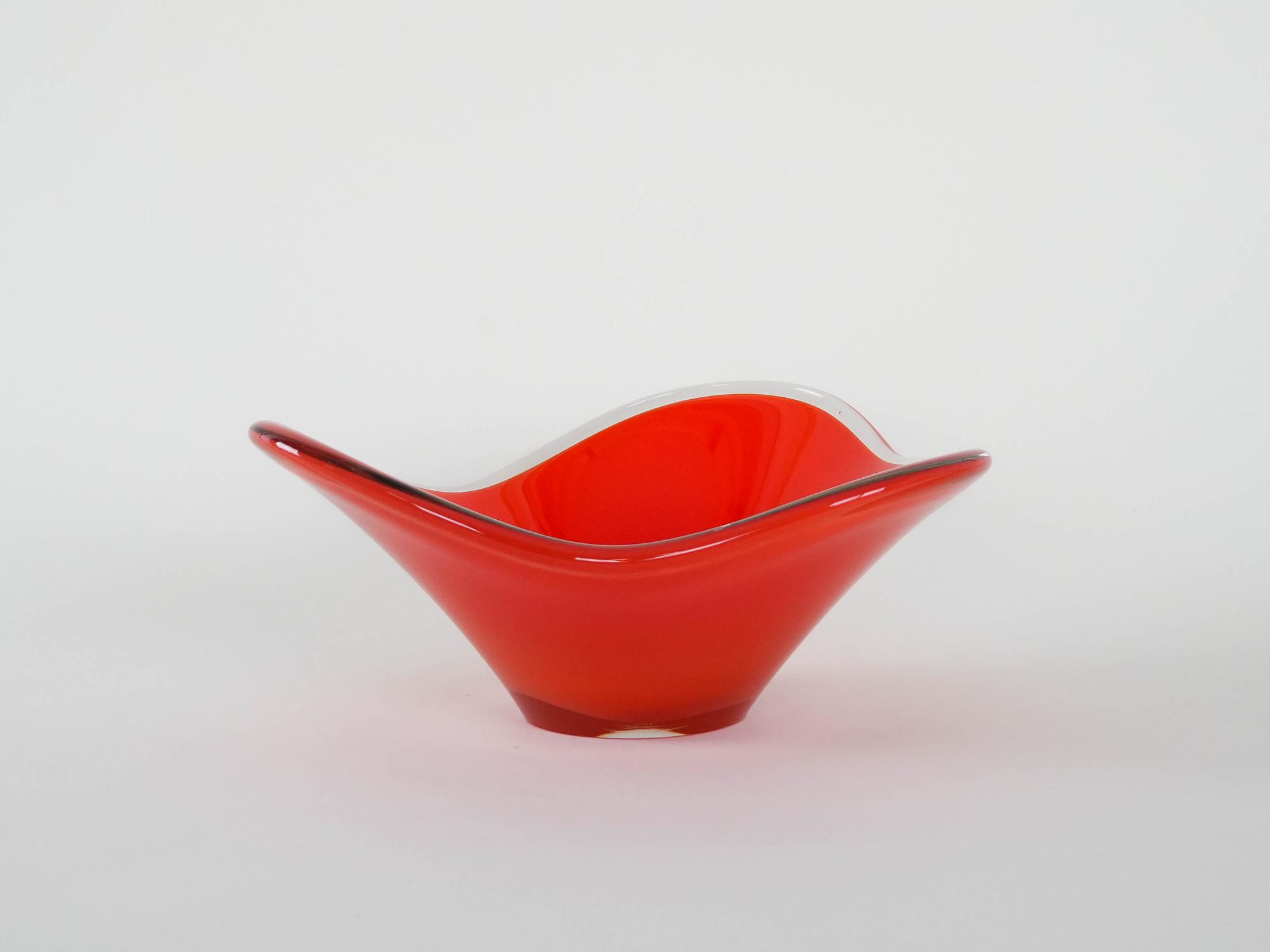 Platte Muranoglas Rot 1960er Jahre 2