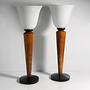 2x Vintage Art Deco Tischlampe Milchglas Holz 1980er Jahre 0