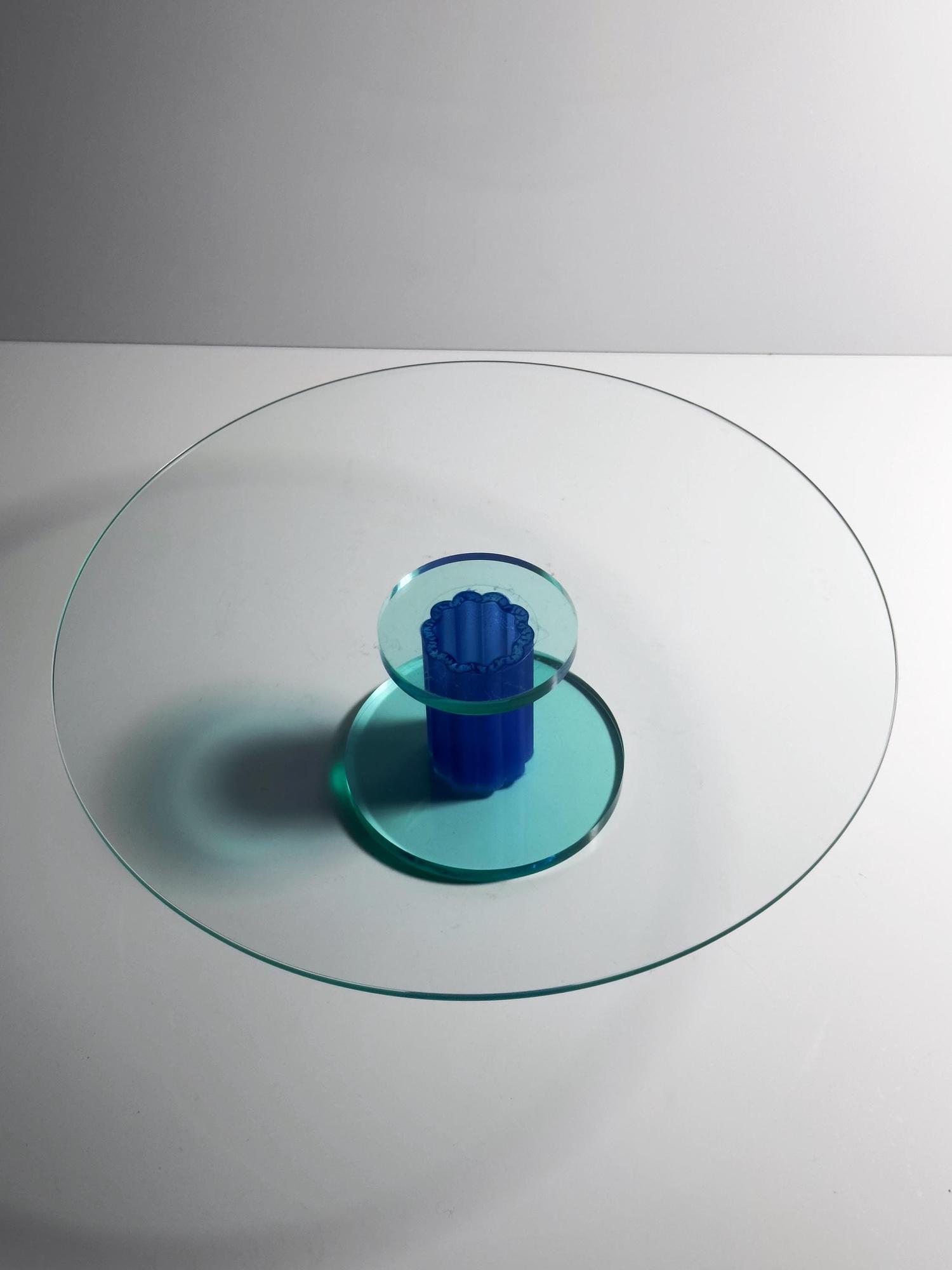 Vintage cake plate glass blue 80s 4