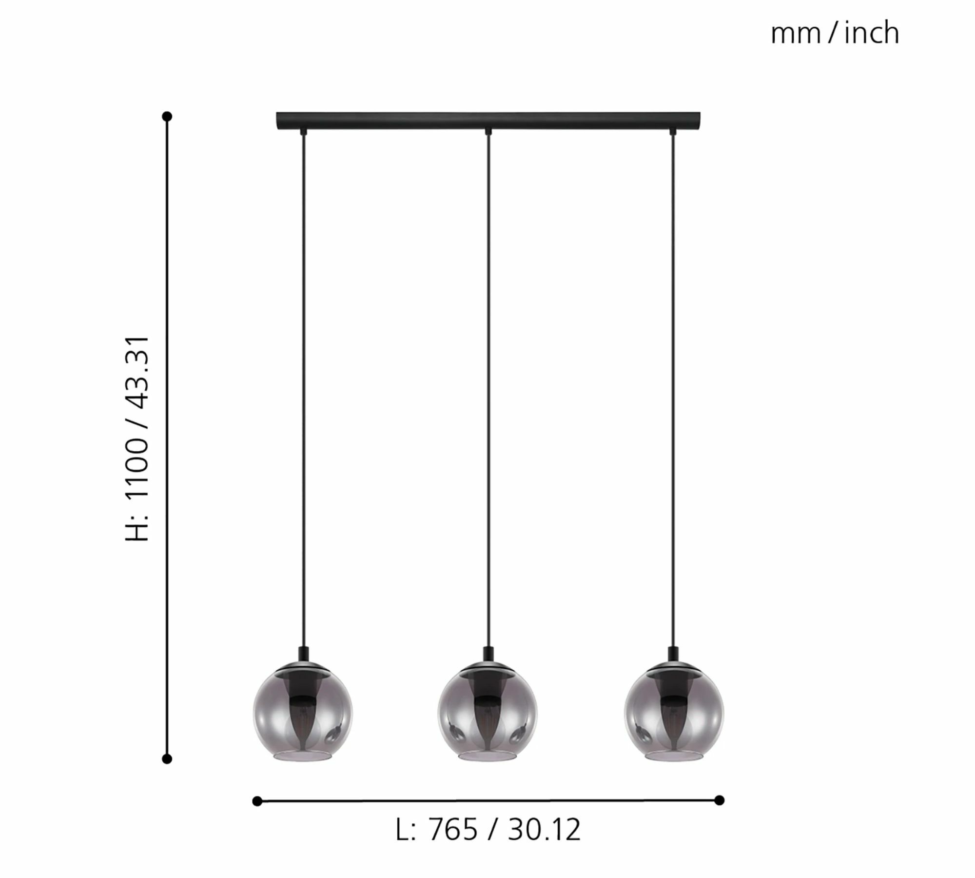 Pendant lamp 3-light clear glass steel 2