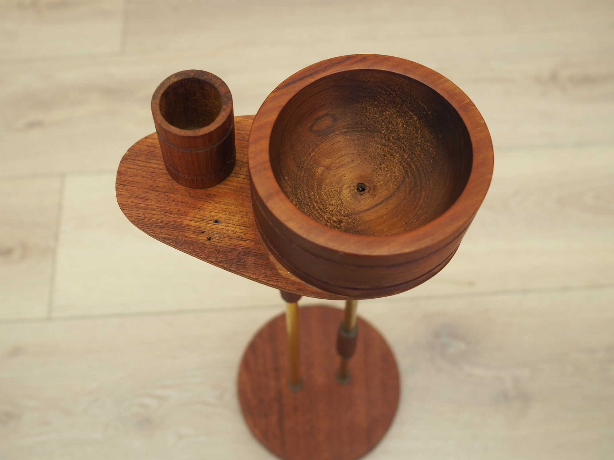 Vintage Ashtray Teak Wood Metal Brown 1970s 2
