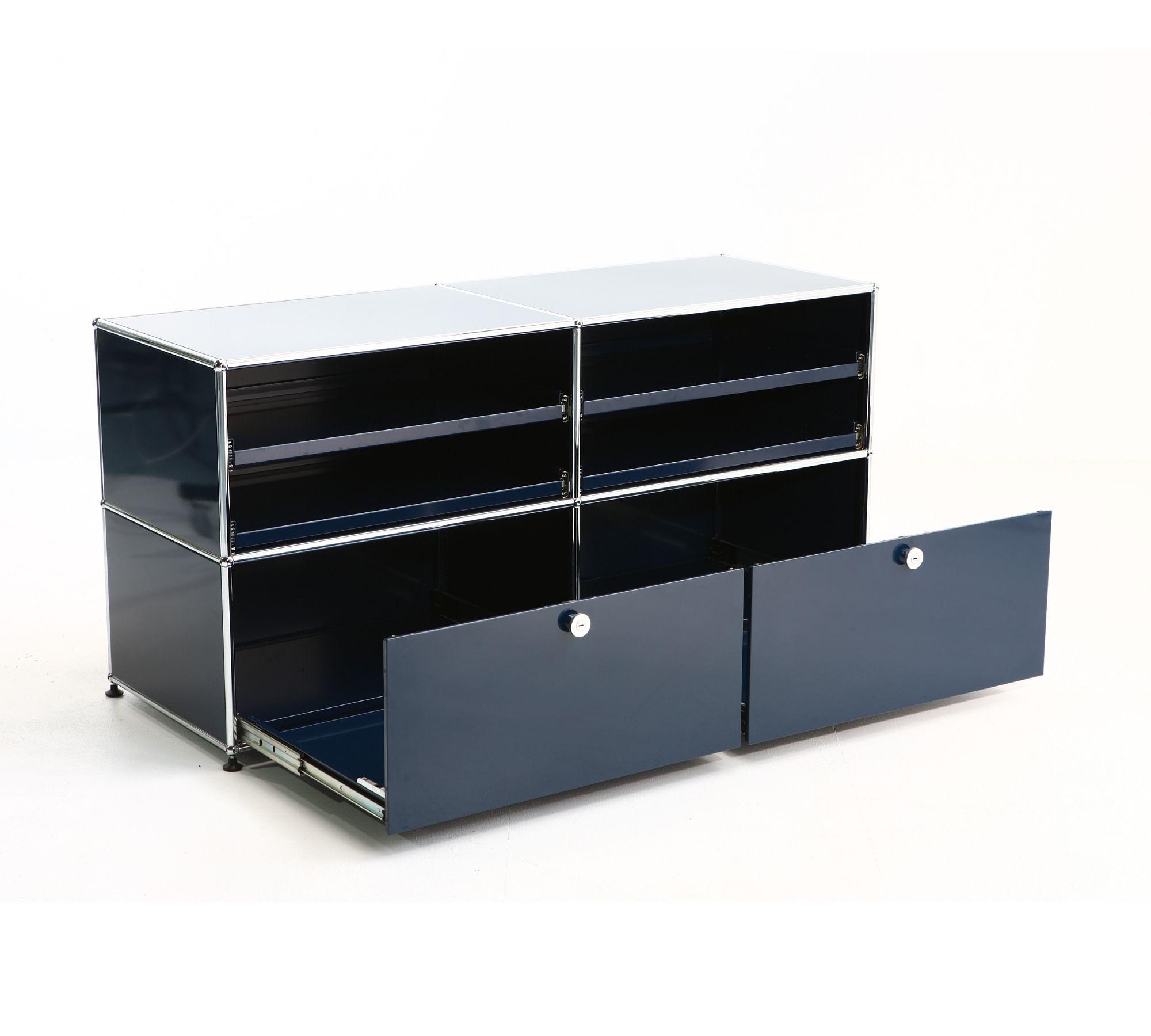 Sideboard Mit 4 Fächern & 2 Schiebeschubladen Stahlblau 2