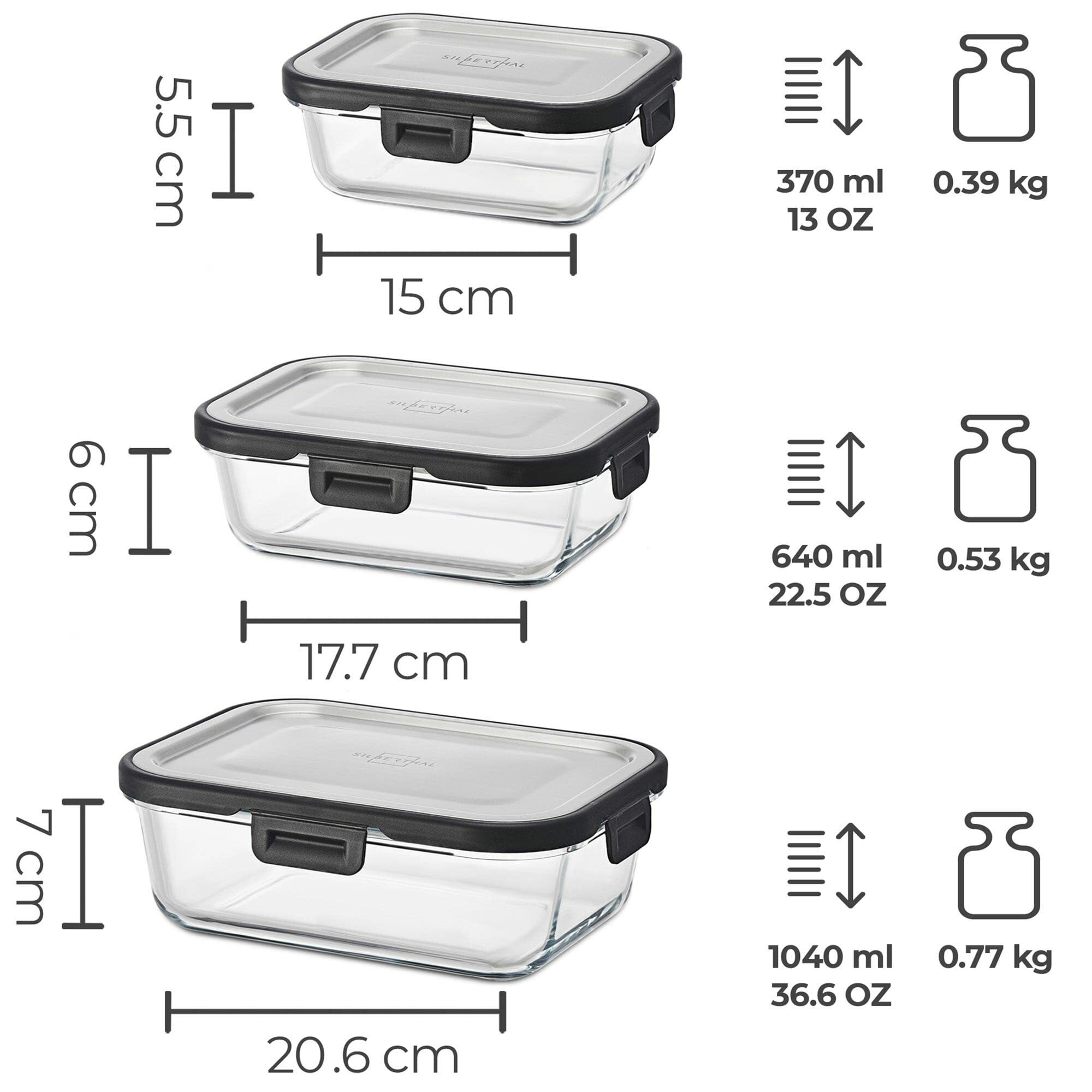 Set Frischhaltedosen Glas Edelstahl  5