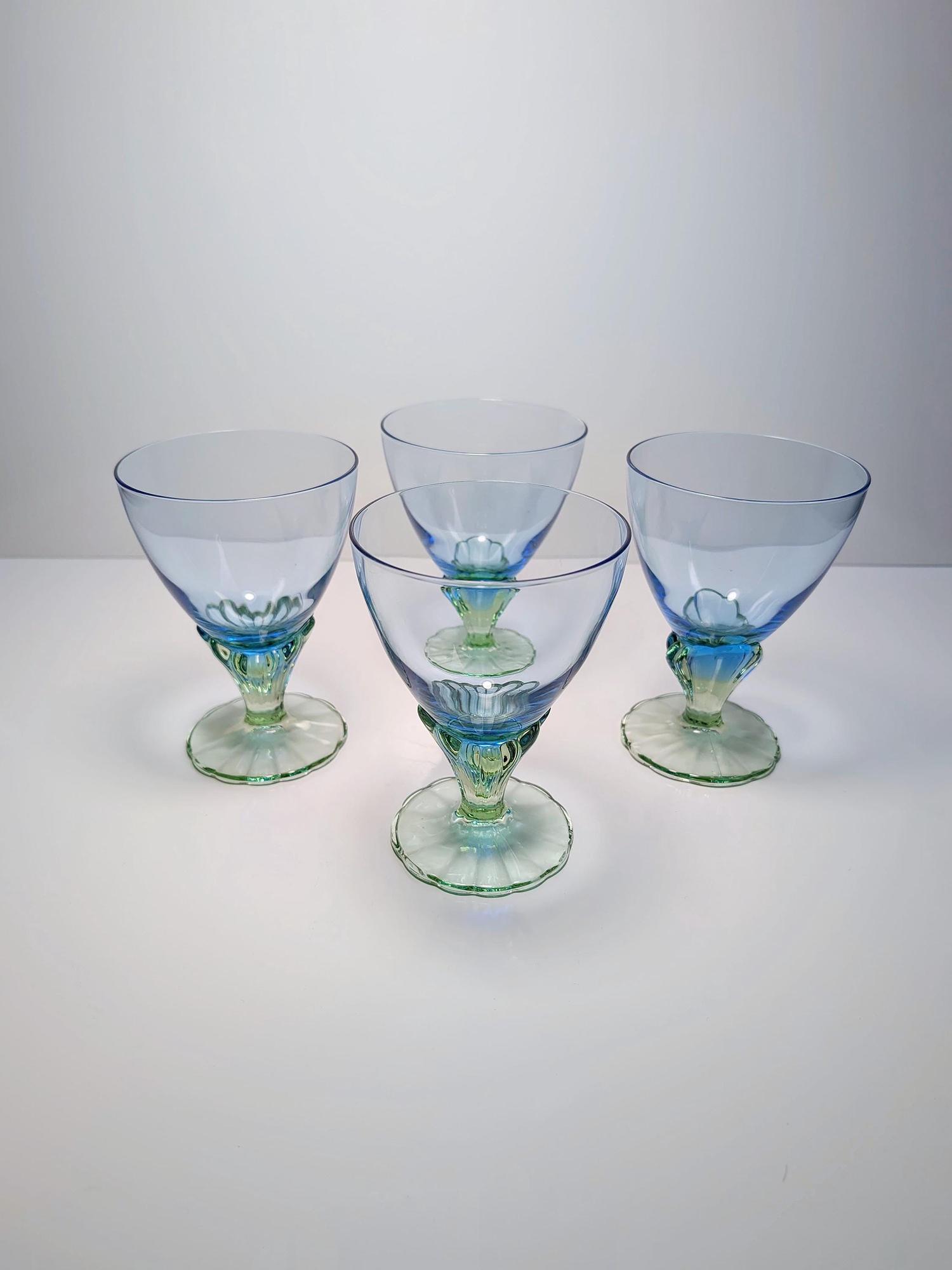 4x Vintage Glass Blue 1990s 4