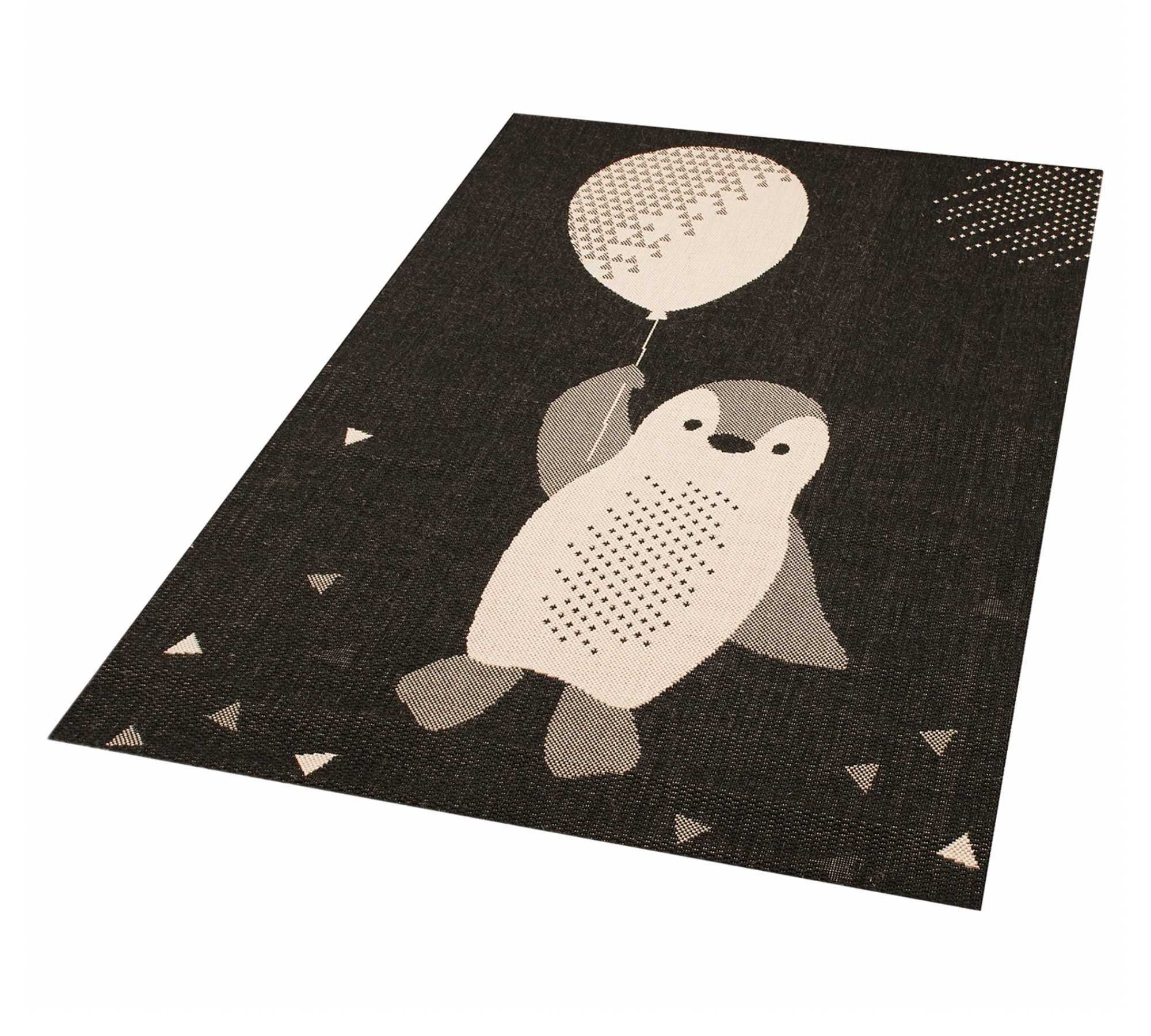Kinderteppich Pinguin Schwarz / Beige 0