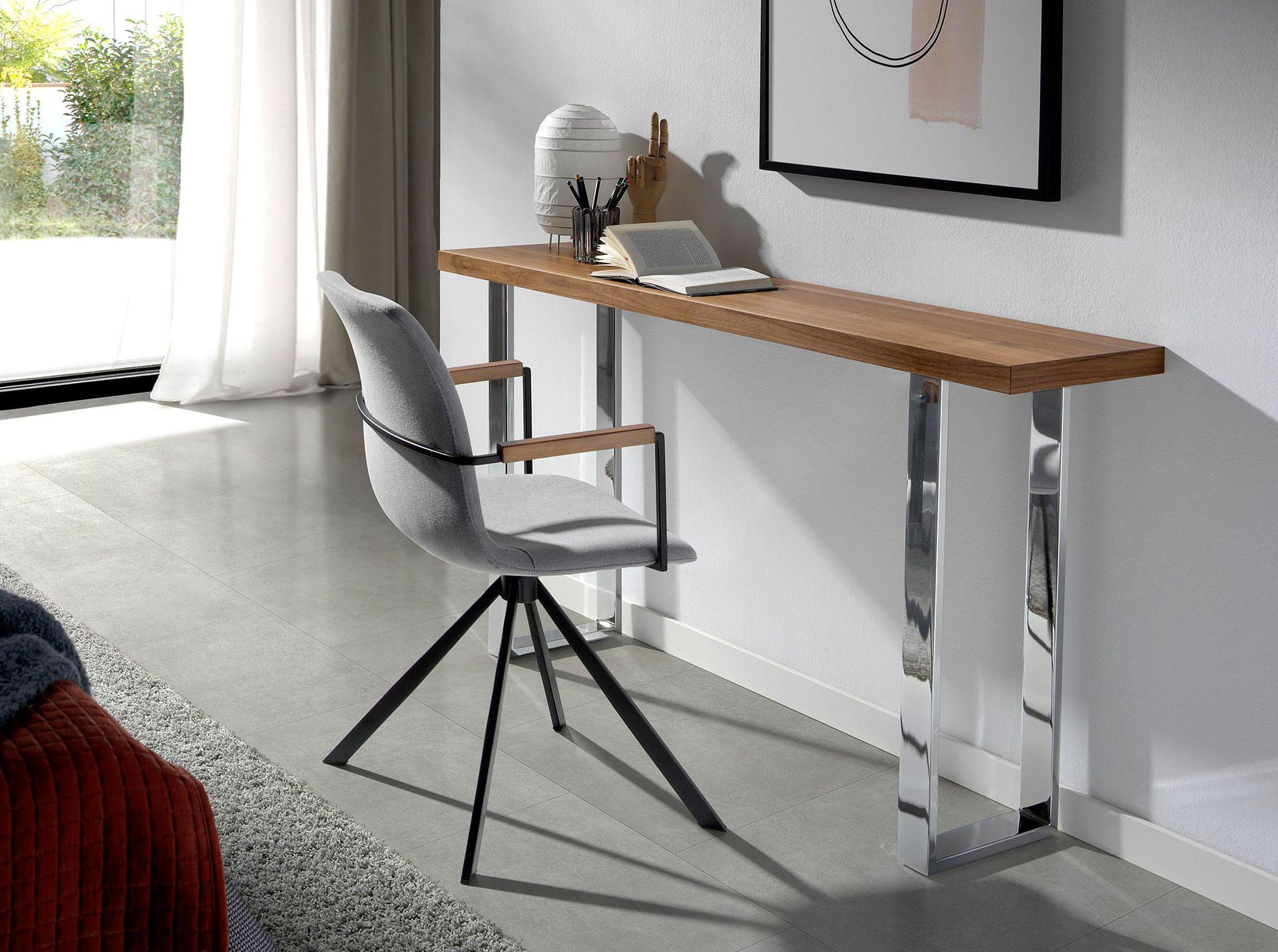 Sedia da pranzo con braccioli in tessuto grigio 6