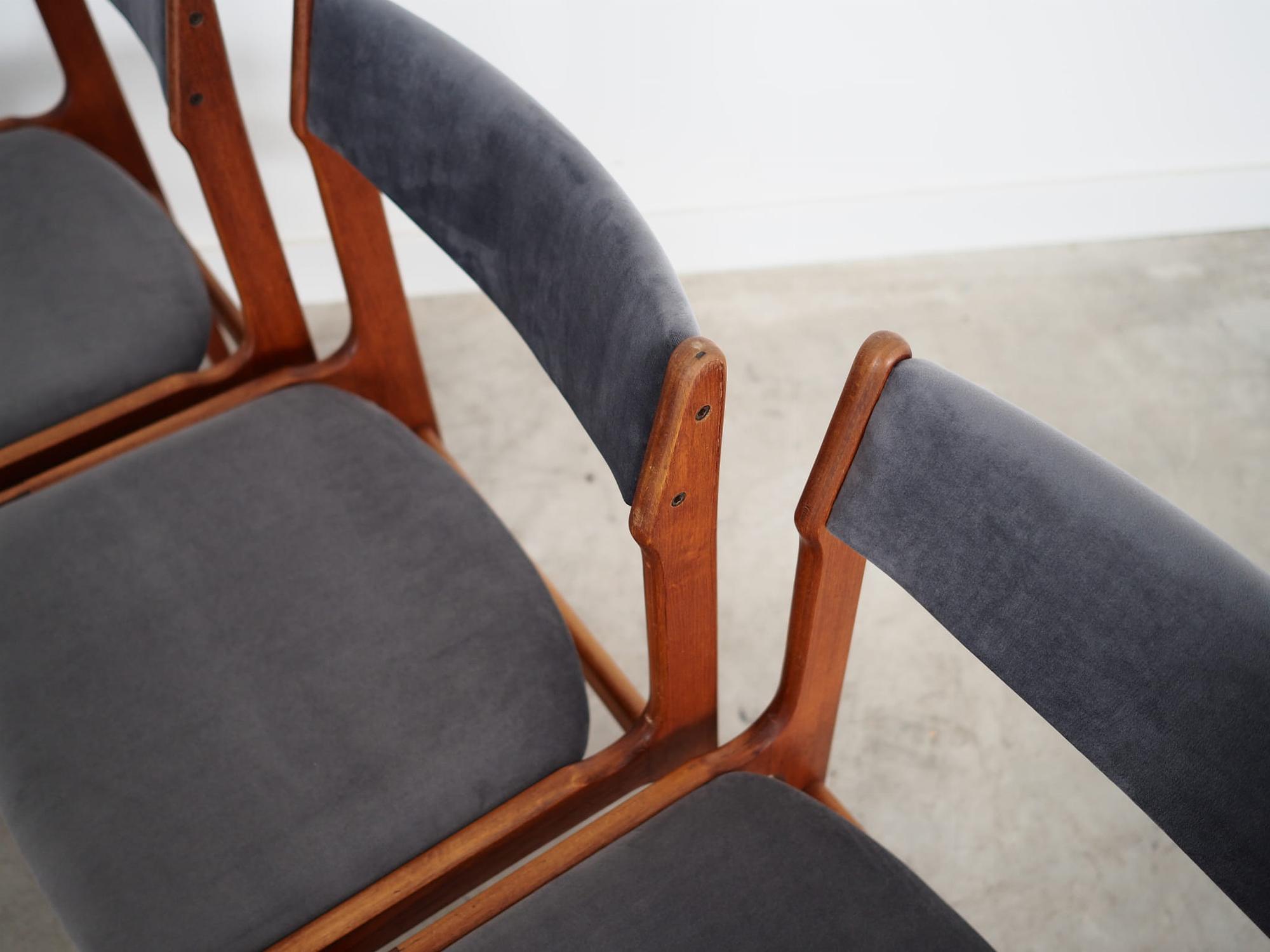 6x Chair Teak Velvet Brown 1960s 12