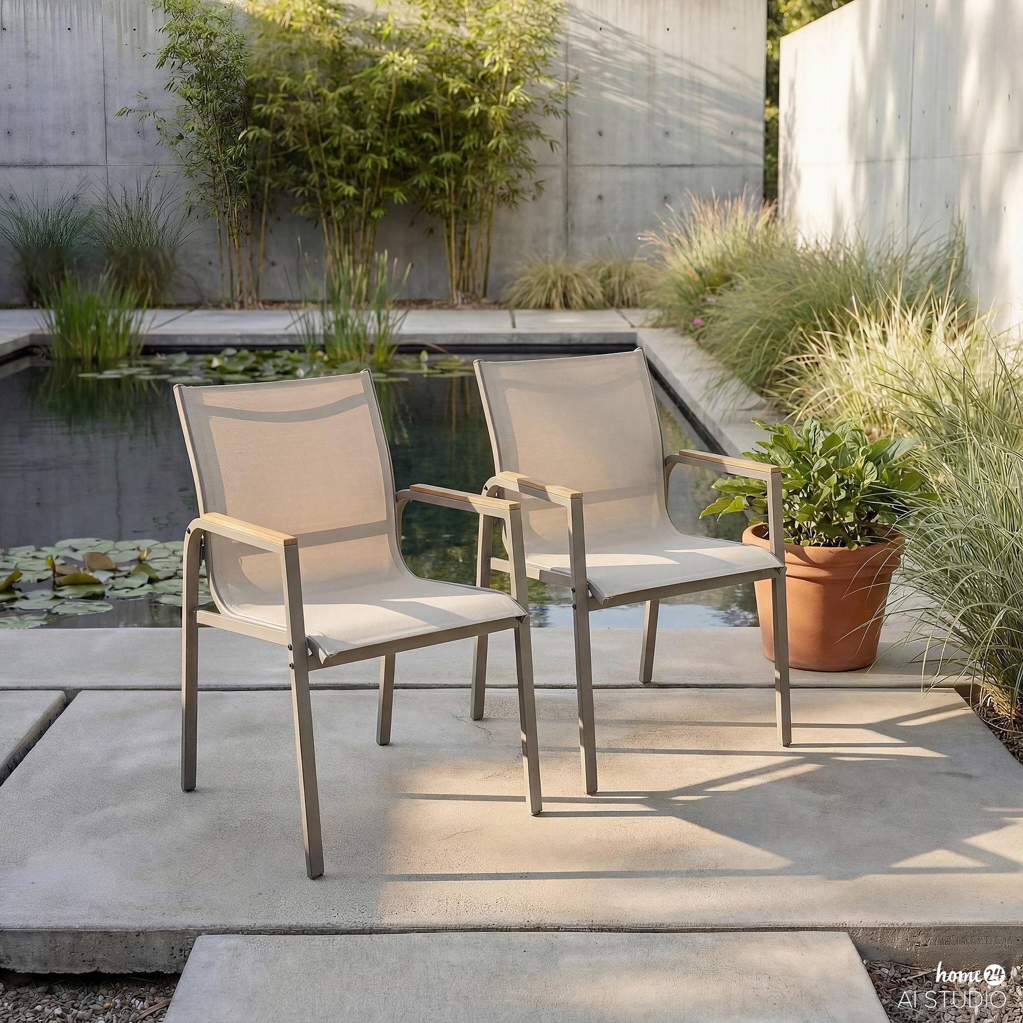 Garden Chair Alora Set of 2 Steel Olefin Taupe 3