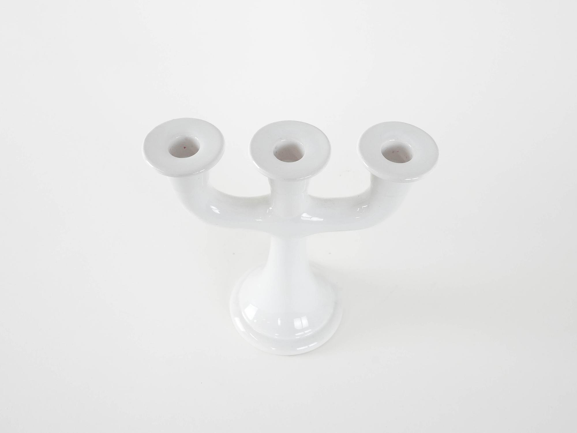 Candlestick Ceramic White 1970s 4