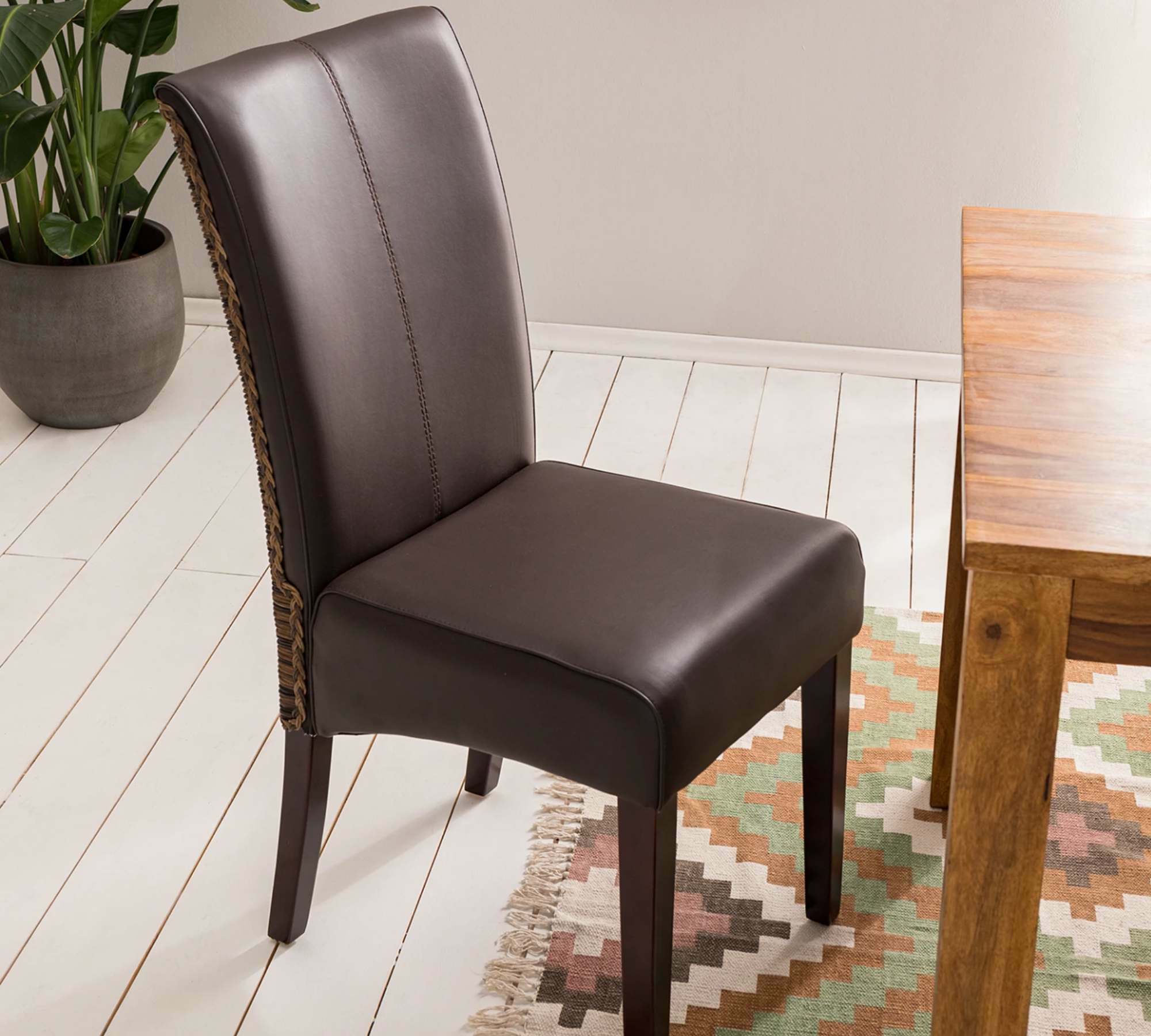 2x Esszimmerstuhl Kunstleder Rattan Braun 5