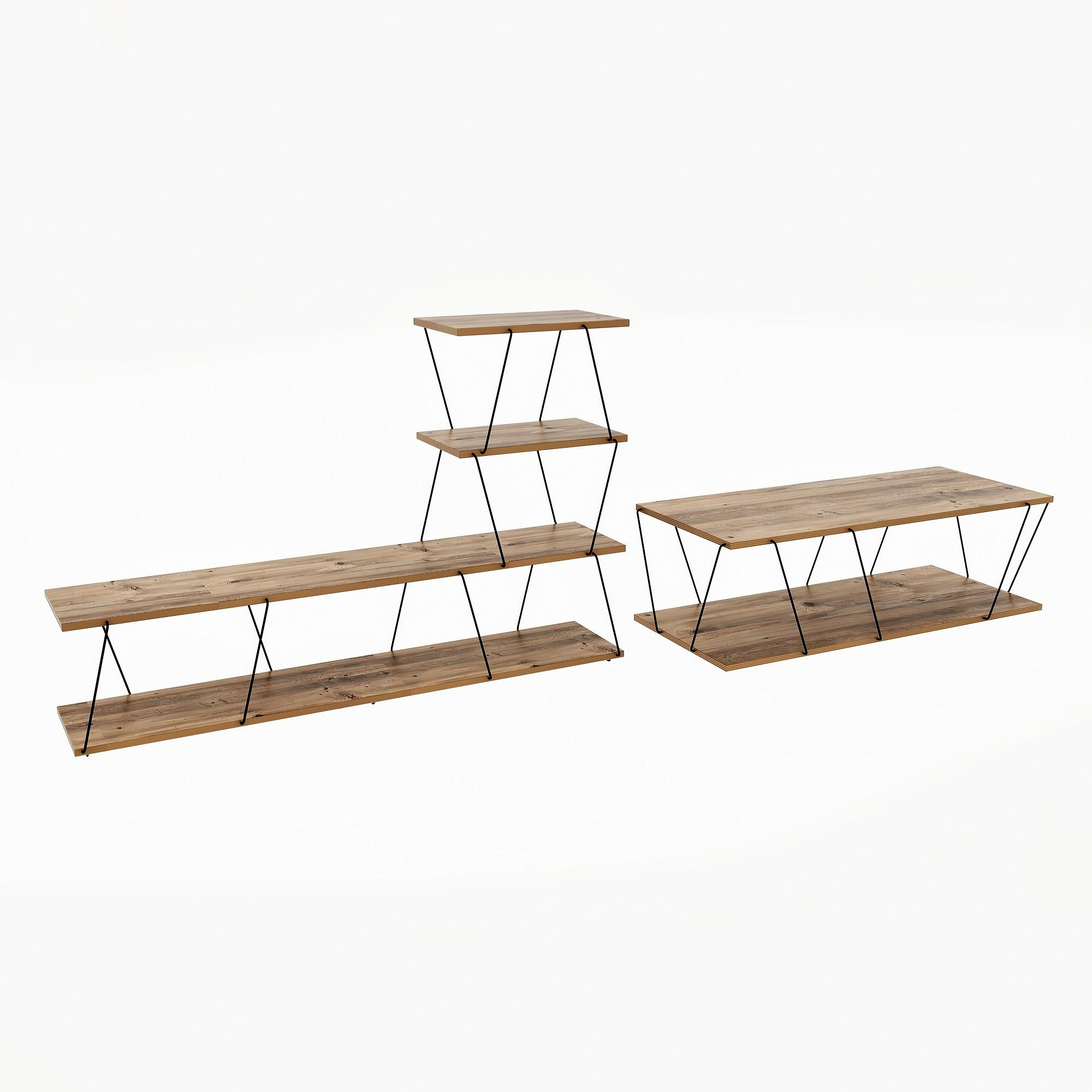 Basak Wohnzimmermöbel-Set Holzfurnier Schwarz 3