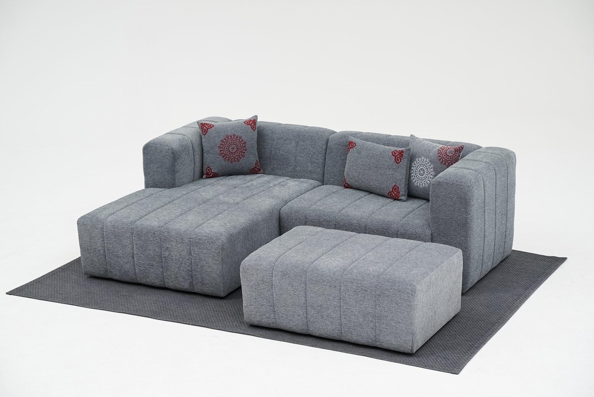 Beyza Sofa Récamiere Links mit Hocker Grau 3