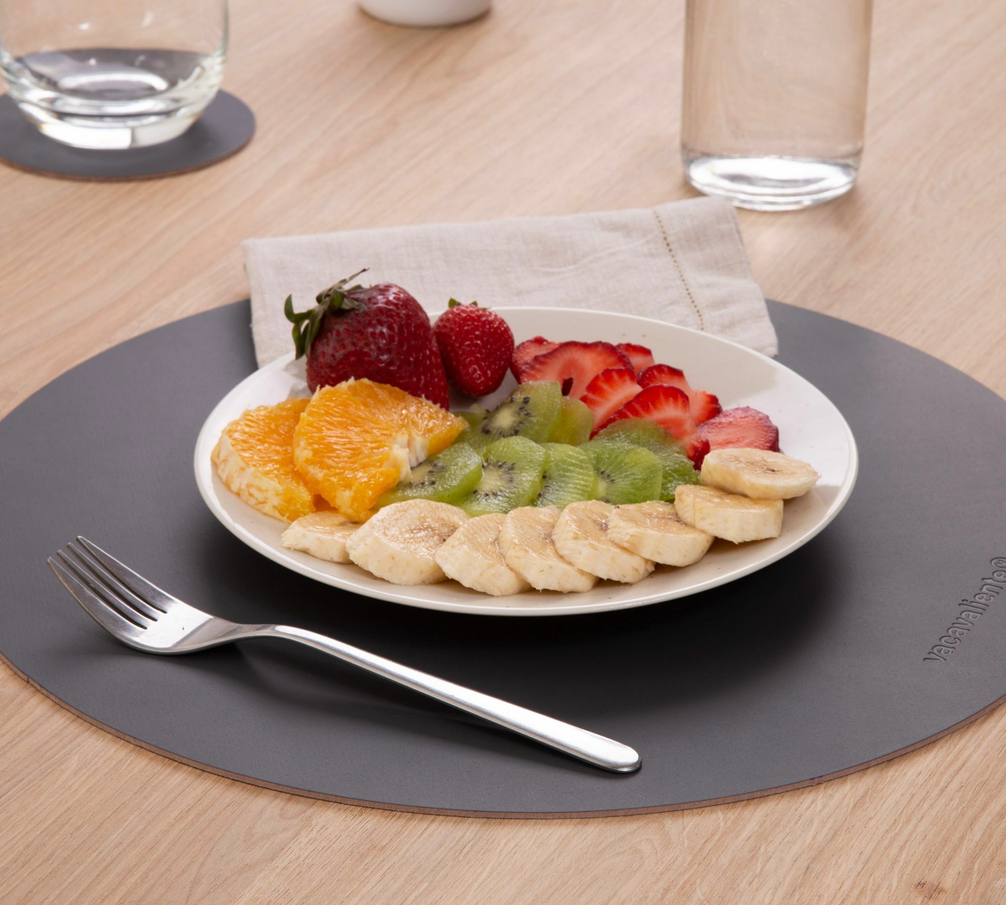 Rundes Tischset Ruca 100% Recyceltes Leder Grau 8