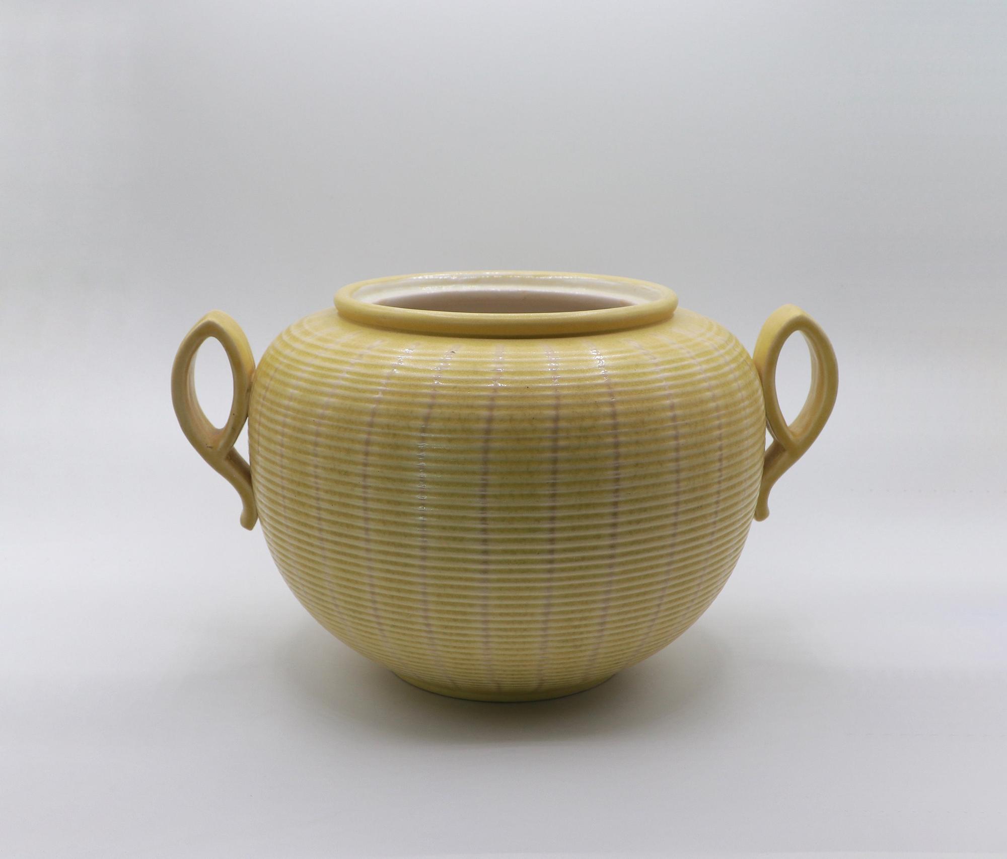 Vintage Bodenvase Keramik Gelb 1950er 0
