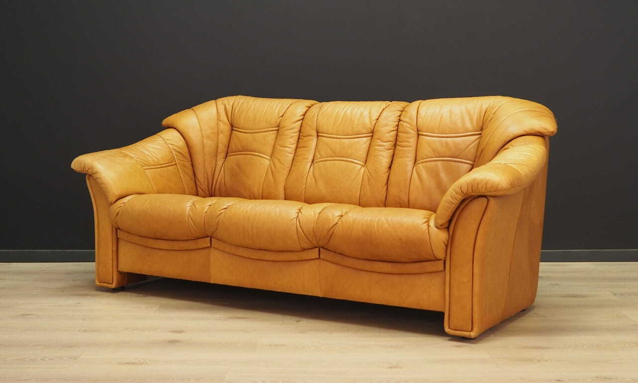 Vintage Sofa 3-Sitzer und Sessel Leder Cognac 1970er Jahre 5