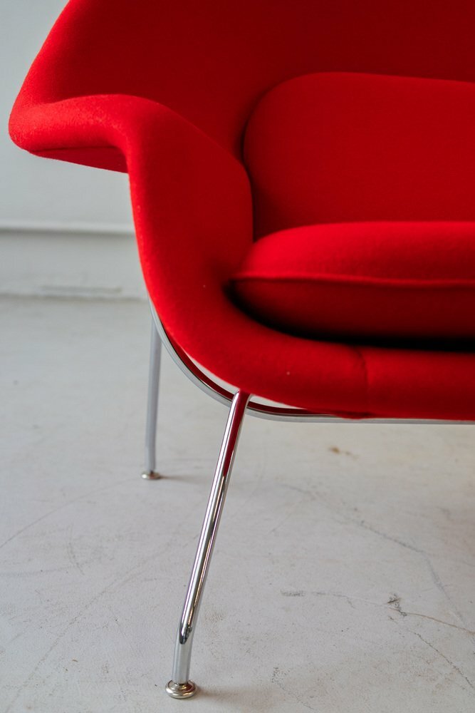 2x Vintage Eero Saarinen Womb Chair Sessel Wolle Stahl Rot 8