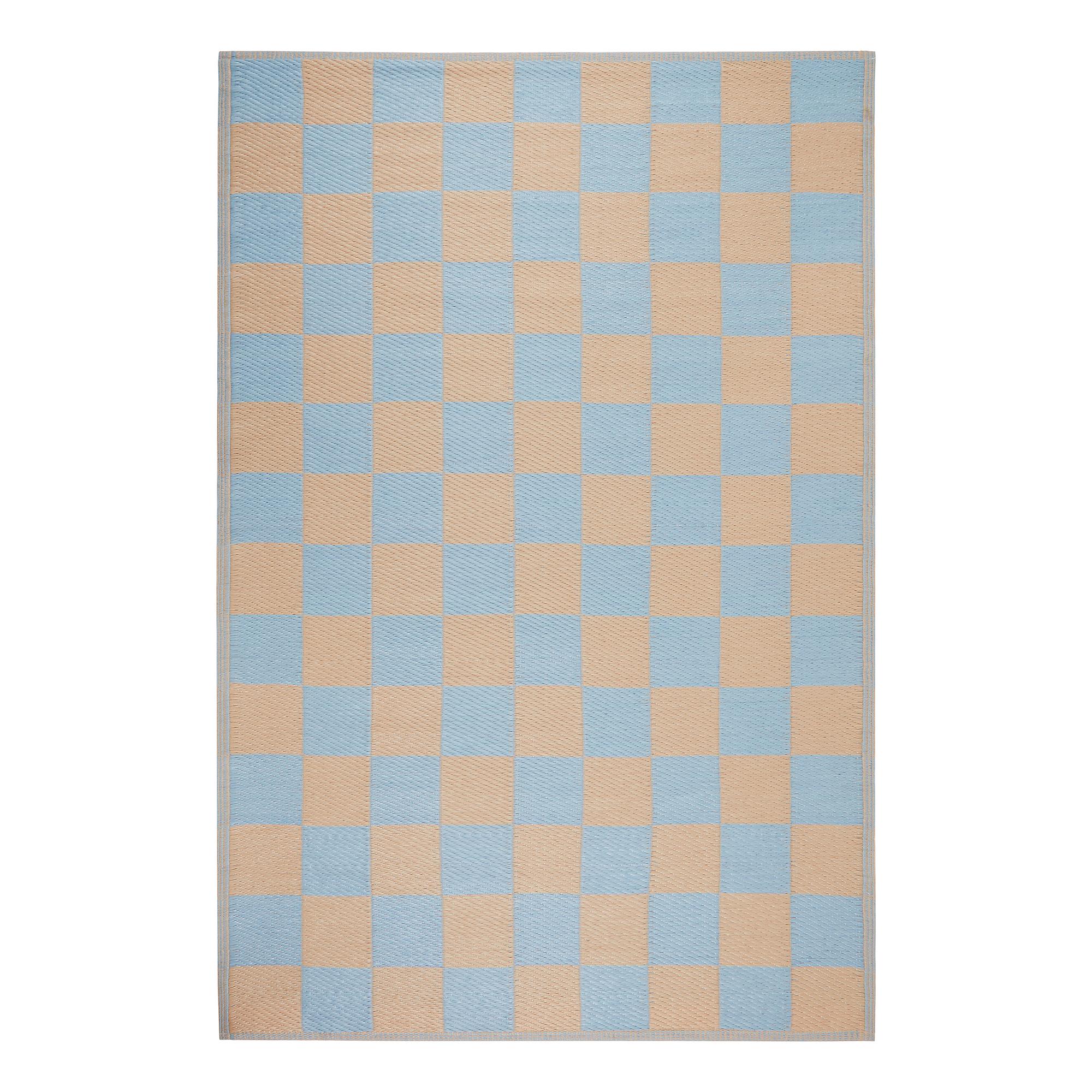 Indoor/Outdoor Rug COLOUR CLASH Checkered Polypropylene Blue Beige 118 x 180 cm 1