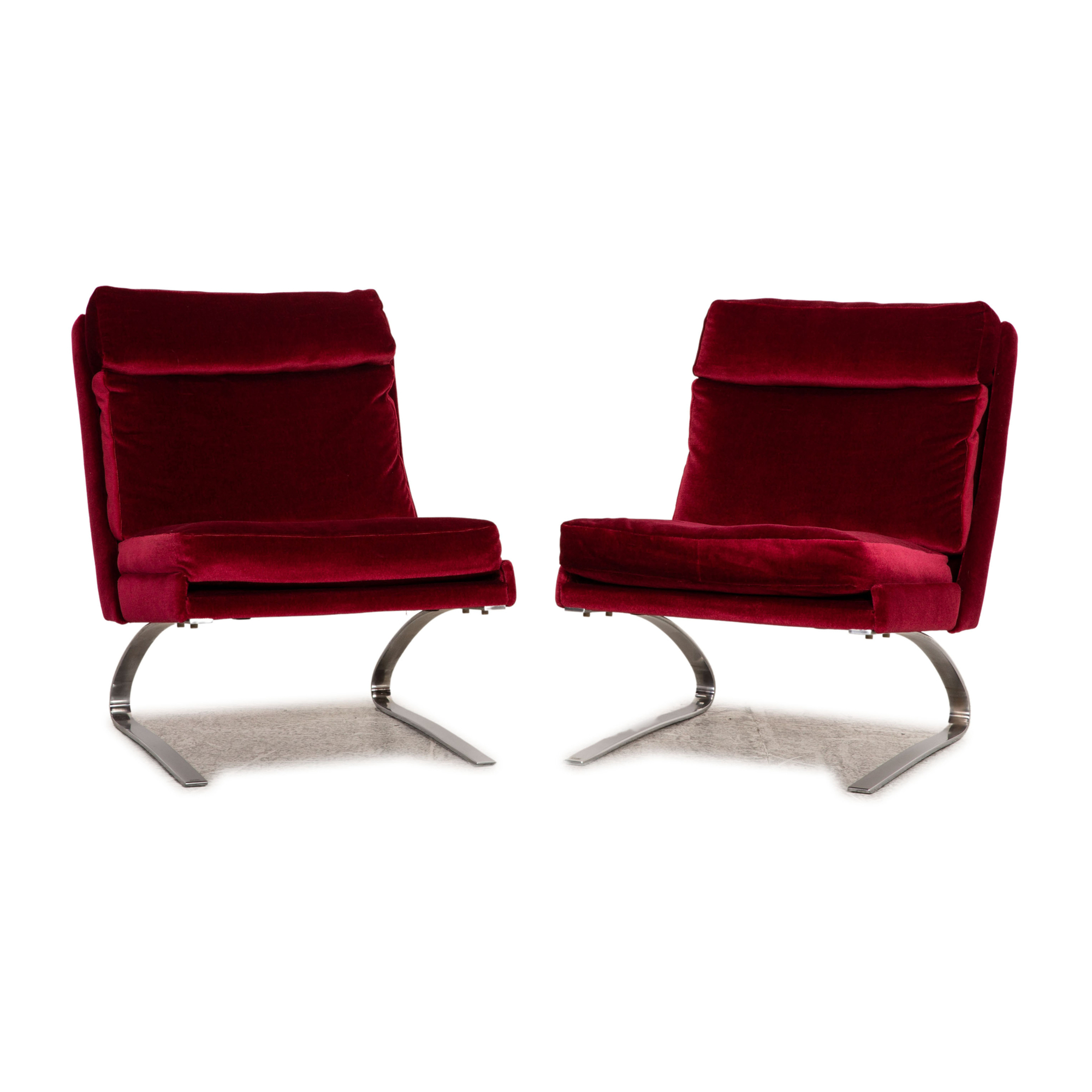 2x Sinus Sessel Garnitur Stoff Rot Vintage 0