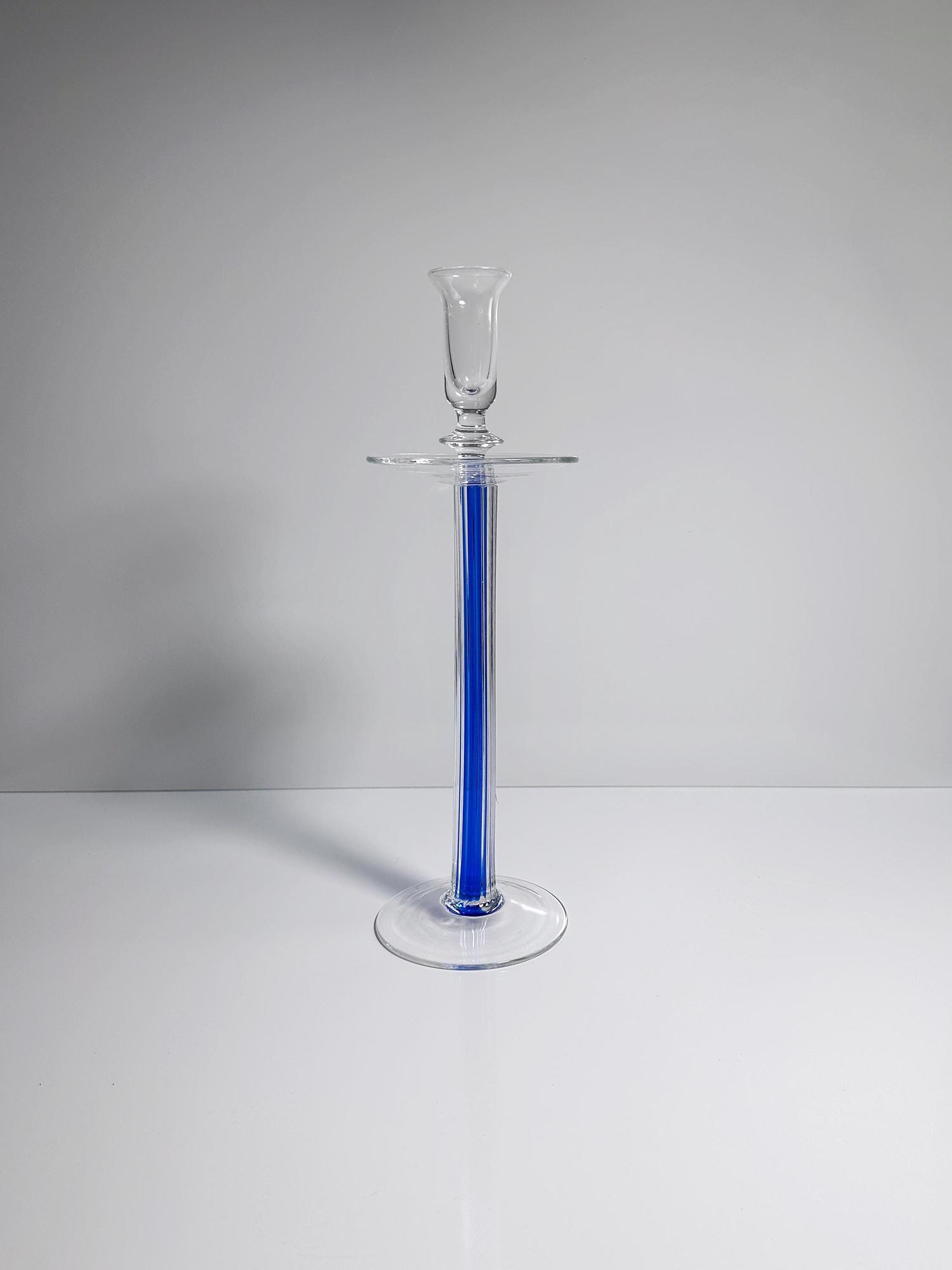 Vintage Postmodern Kerzenständer Glas Blau 1990er Jahre 0