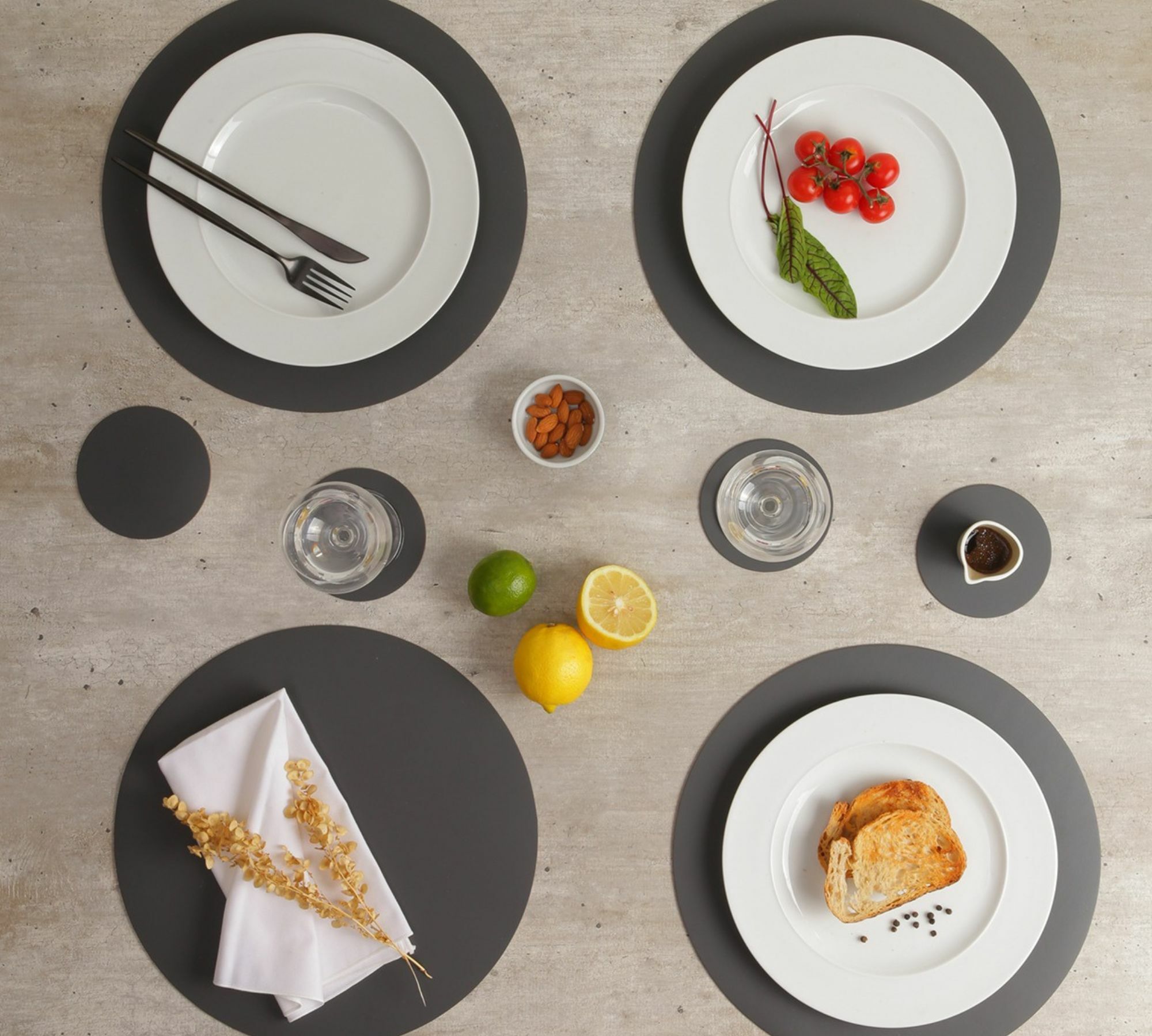 Rundes Tischset Ruca 100% Recyceltes Leder Grau 9