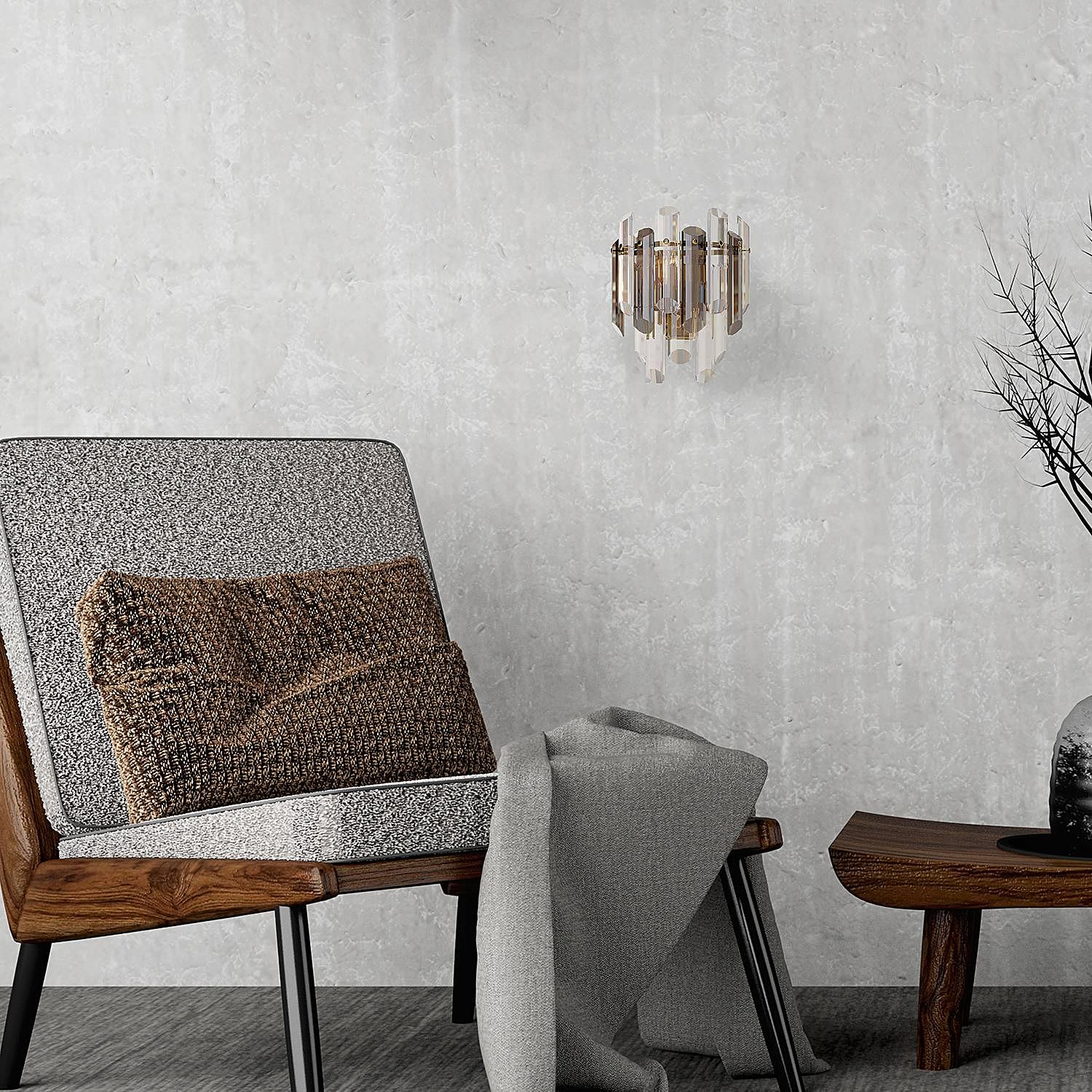 2-Flammig Flare Wandleuchte Kristallglas Mischmetall  2