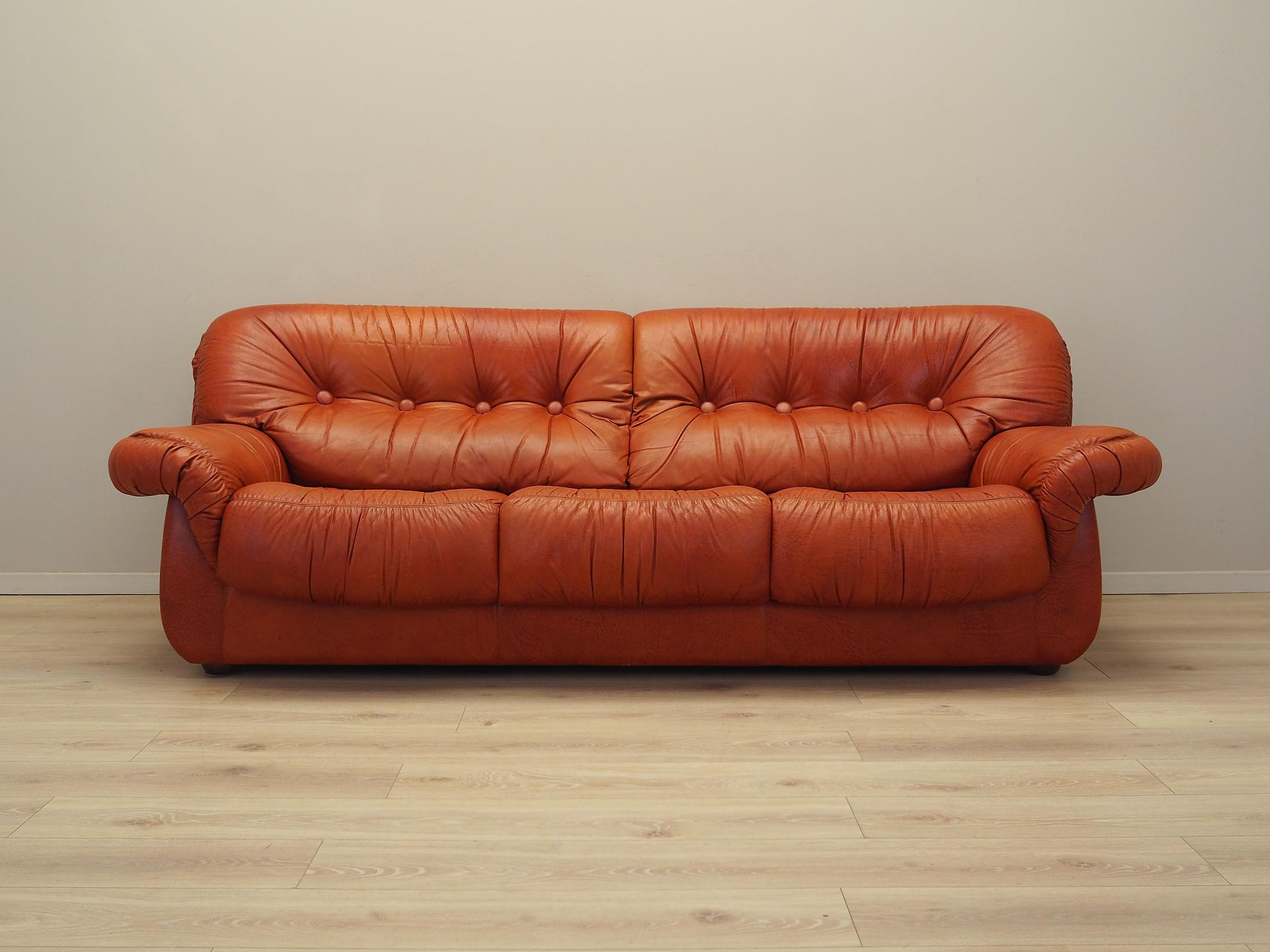 Sofa Leather Red 1970s 1