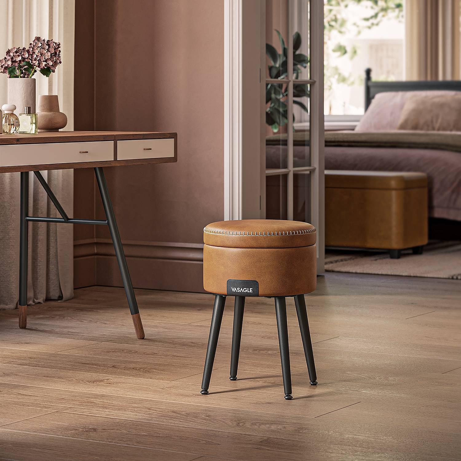 Mangelo Polsterhocker Mit Stauraum Cognac Schwarz 2