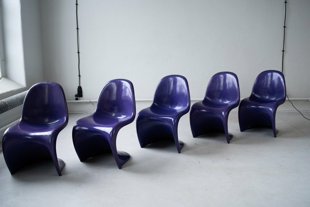5x Vintage Verner Panton Stuhl Kunststoff Violett 3