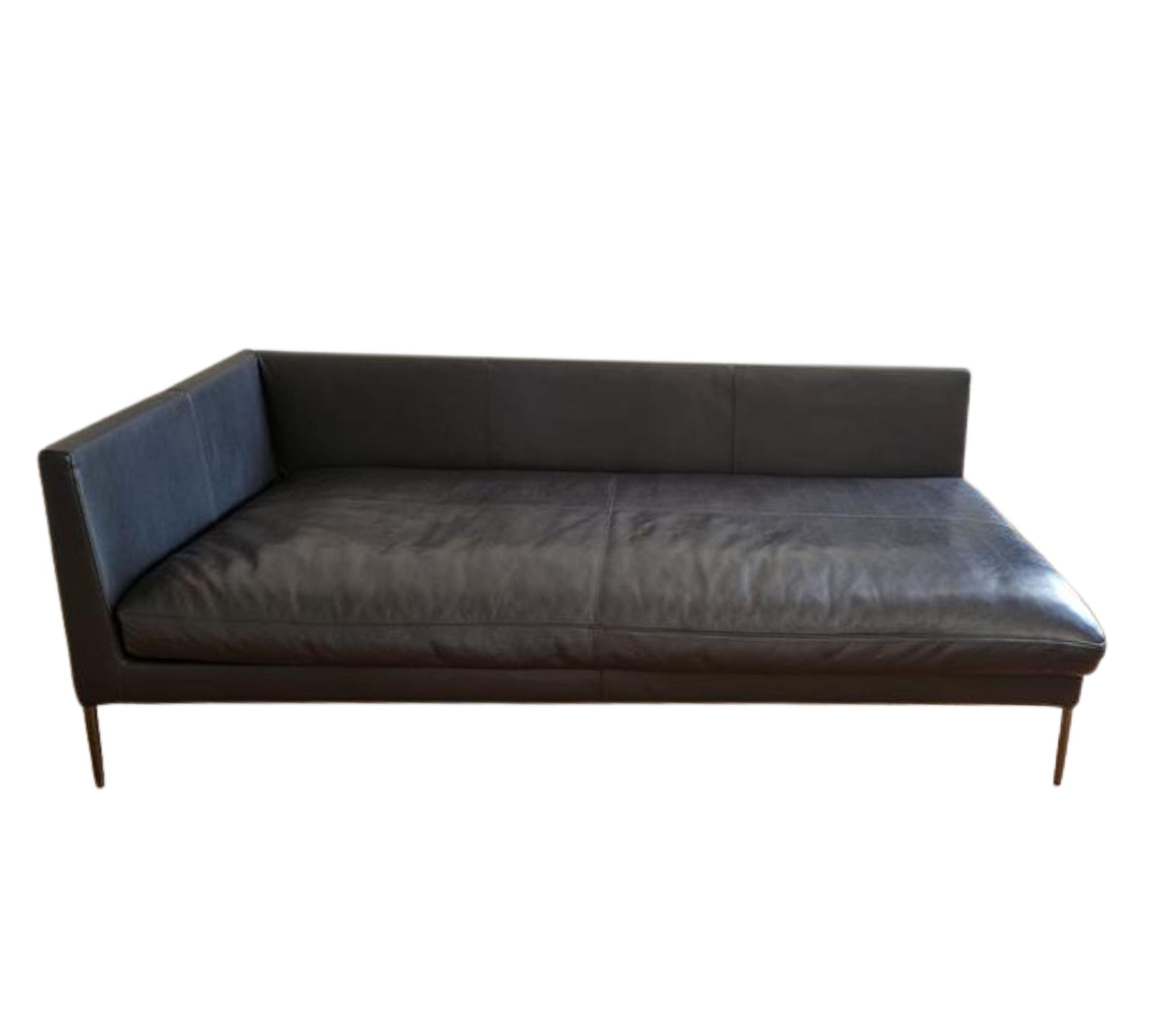 Pilotis Ecksofa mit Recamiere Leder Dunkelbraun 2