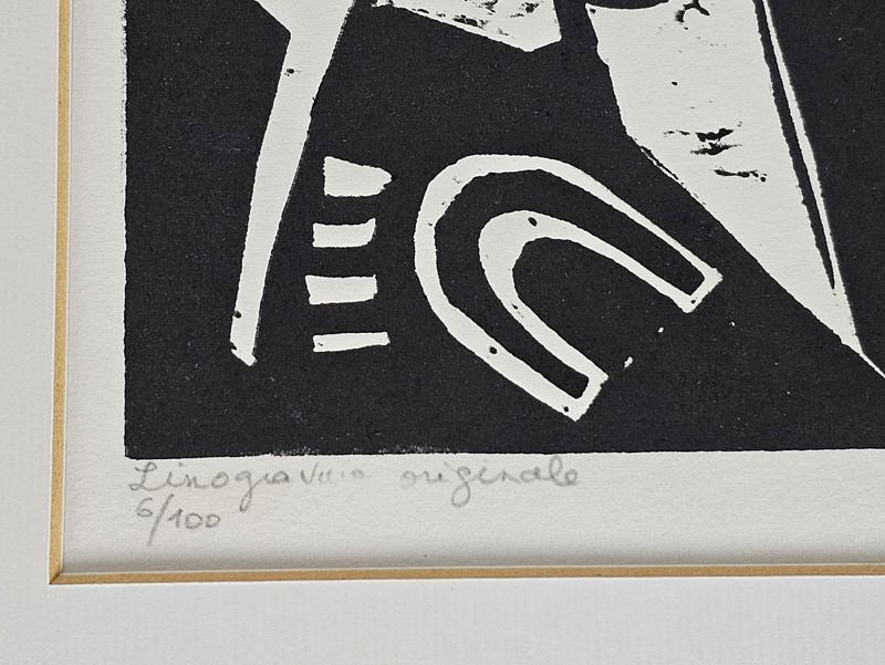 Lino Gravure Originale 'Pour Eugene Fidler' - 6/100 Schwarz 2