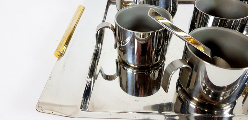Vintage Espresso-Set Edelstahl Silber 4