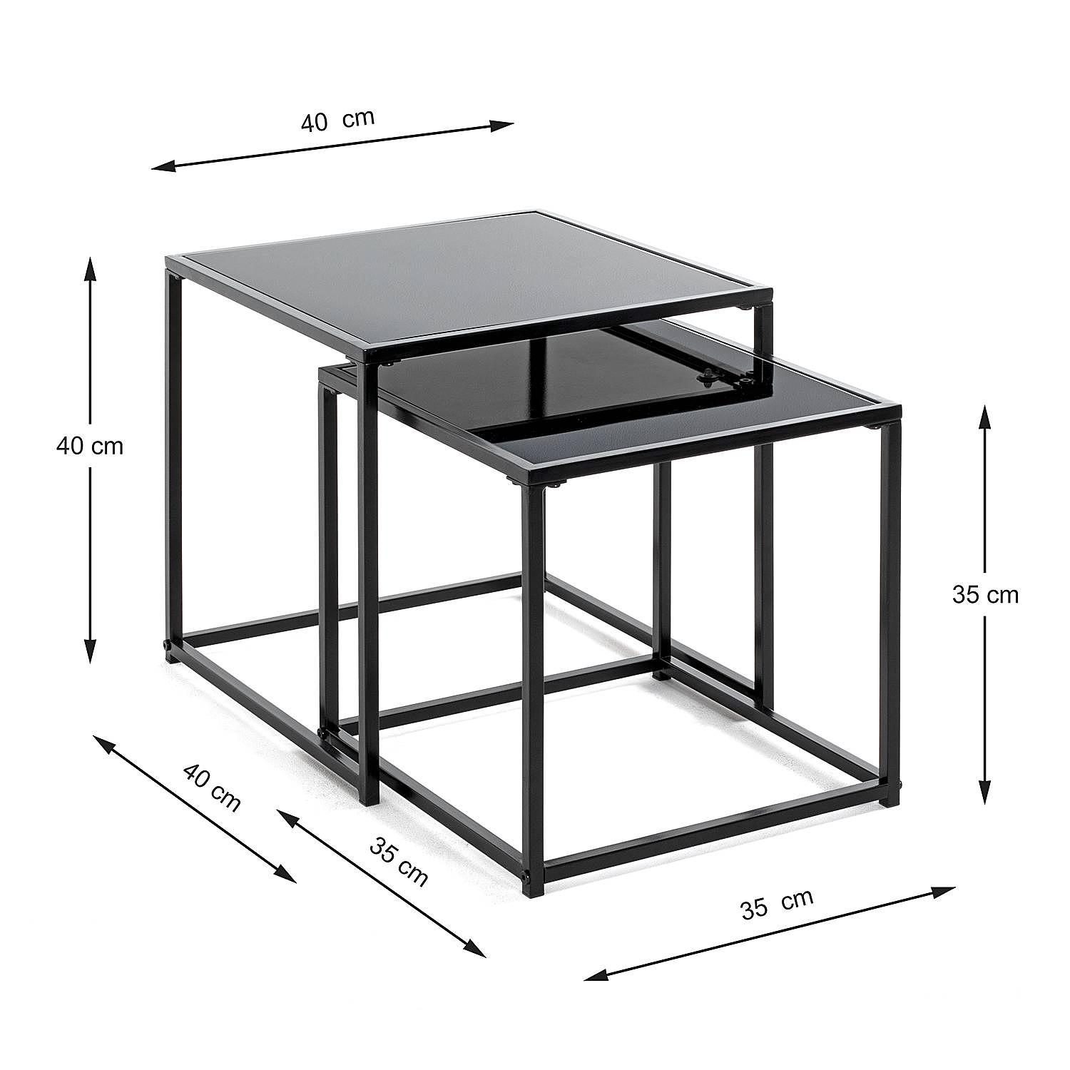 2x Cerney Beistelltisch-Set Glas Metall Schwarz 4