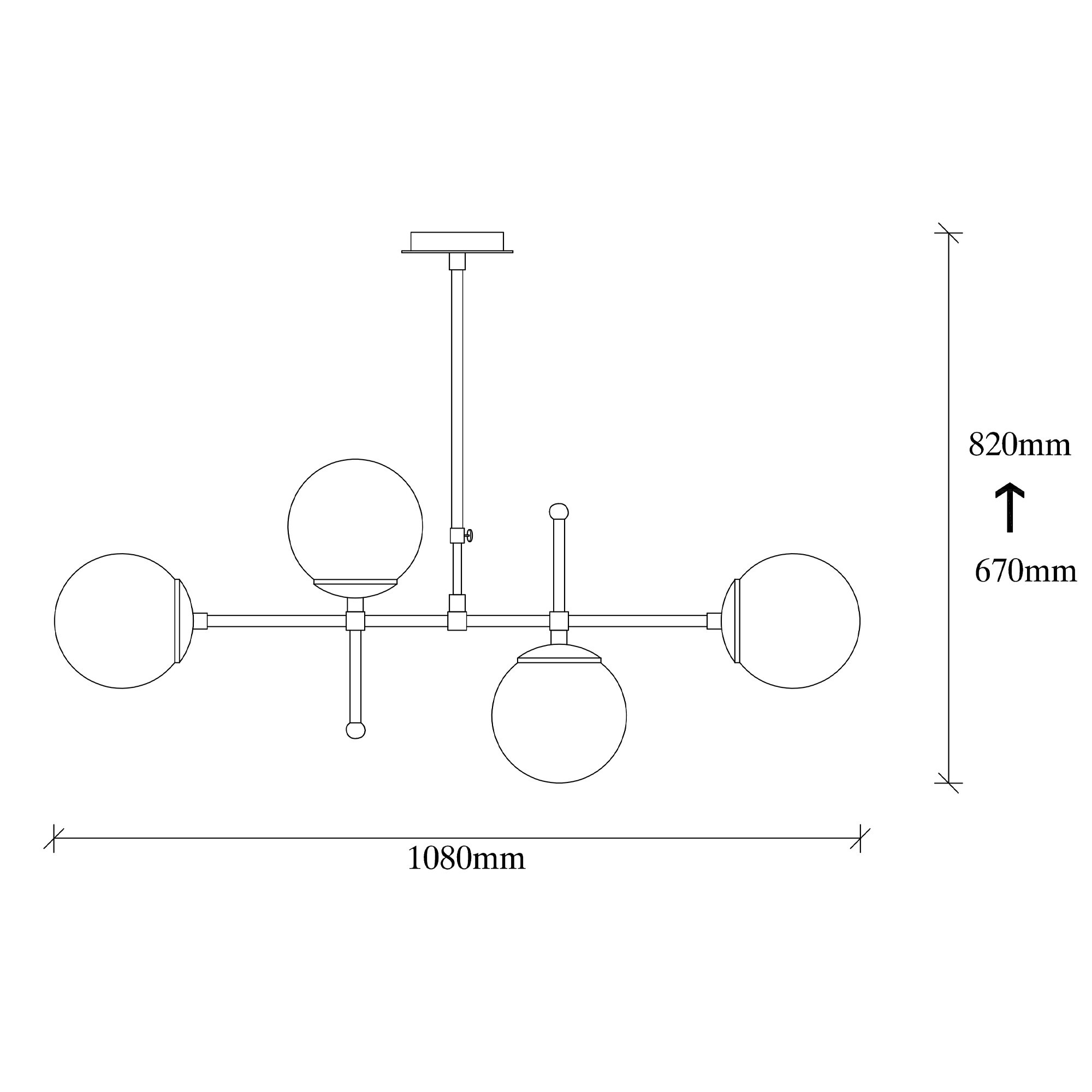 Lampada a sospensione 4 sfere di vetro metallo oro 2